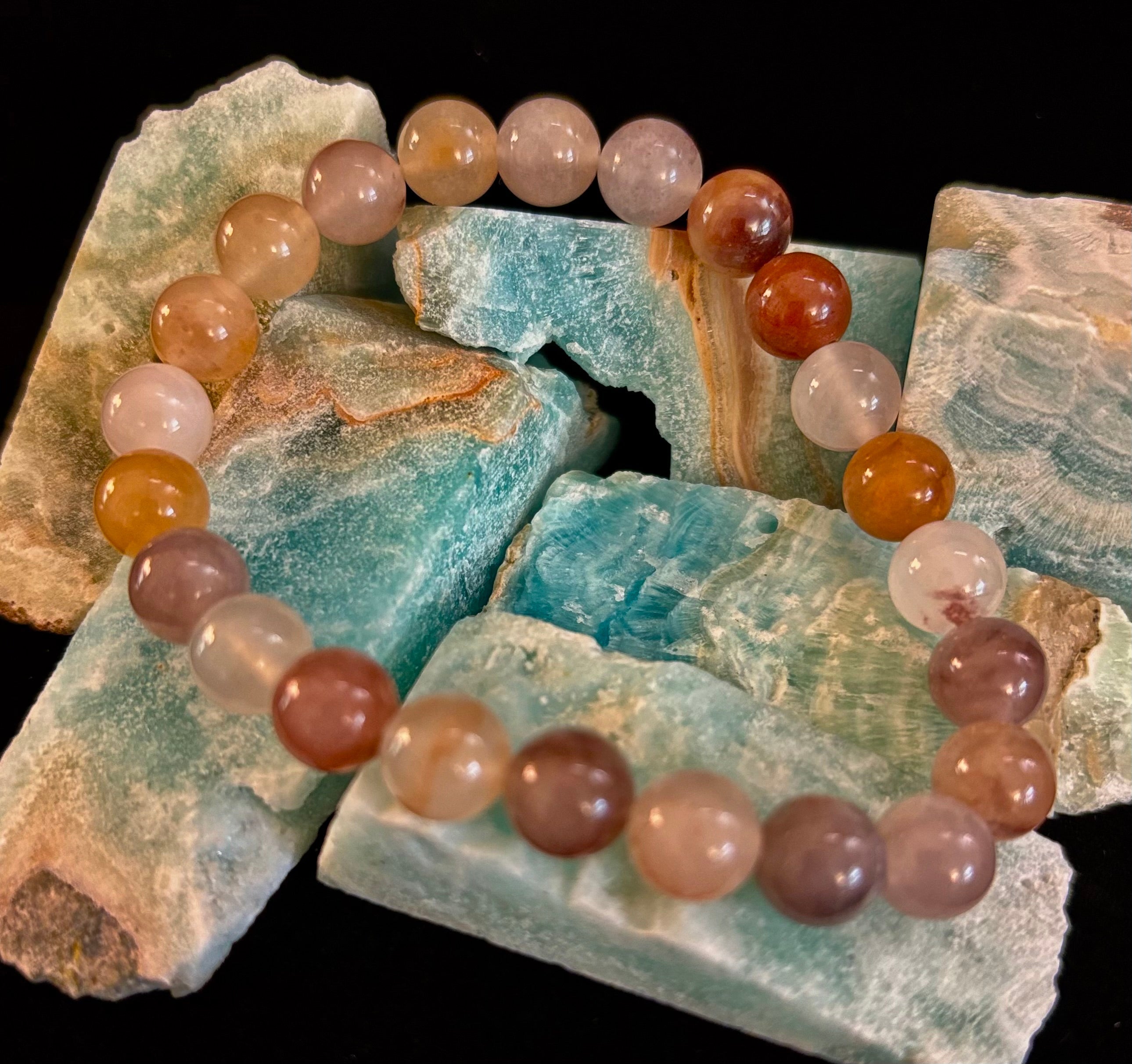 Coastal Calm Quartz Beaded Bracelet – 8mm Beach Sand Tones for Medium Wrists 🌊🏖️ | | Wiccan Center