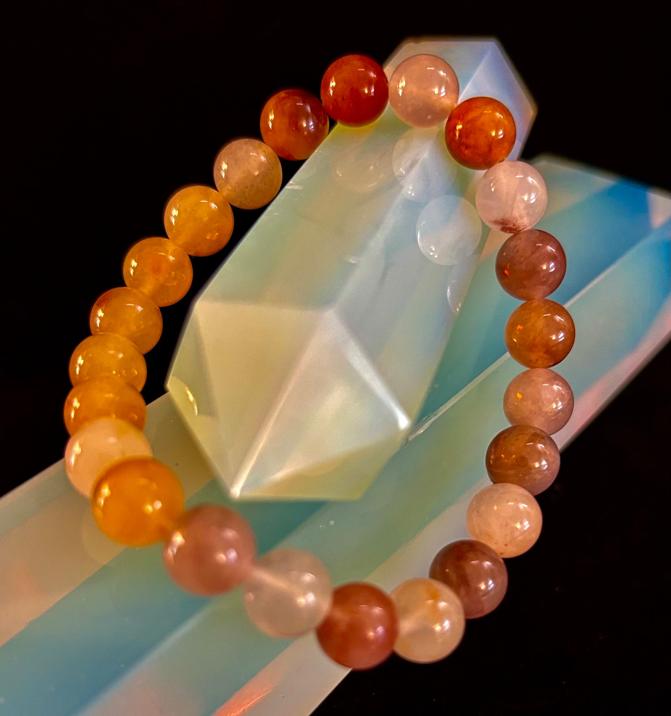 Coastal Calm Quartz Beaded Bracelet – 8mm Beach Sand Tones for Medium Wrists 🌊🏖️ | | Wiccan Center