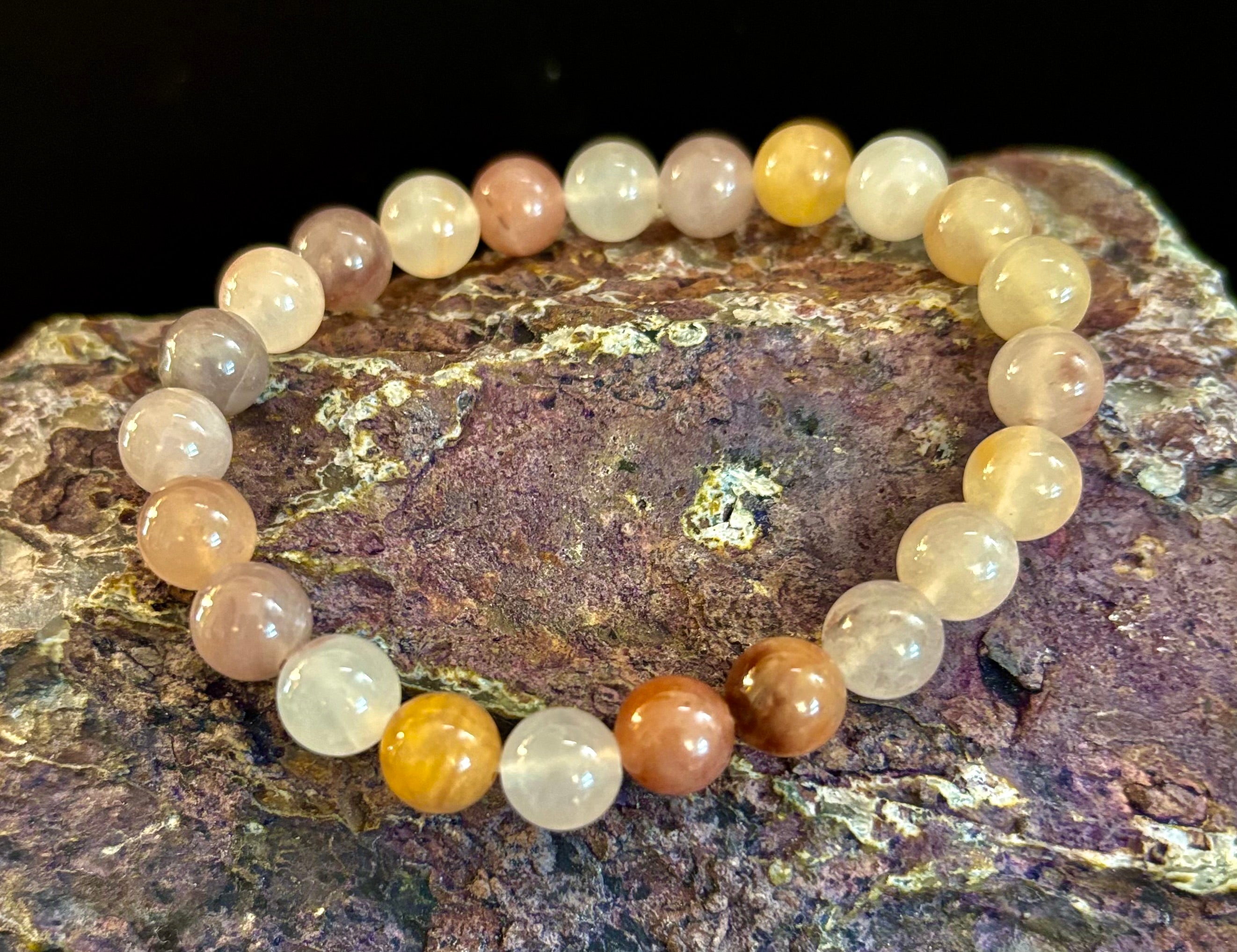 Coastal Calm Quartz Beaded Bracelet – 8mm Beach Sand Tones for Medium Wrists 🌊🏖️ | | Wiccan Center