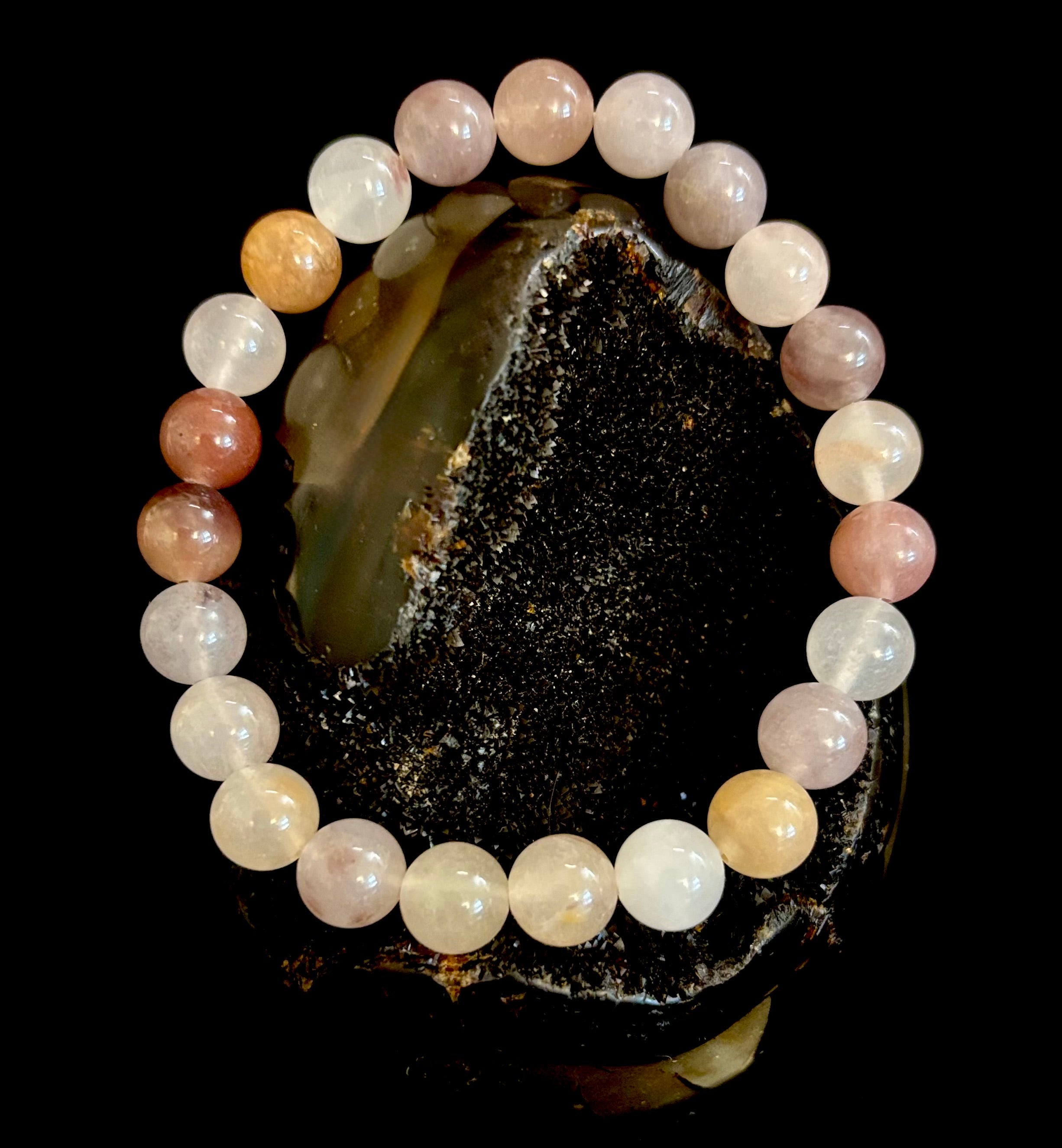 Coastal Calm Quartz Beaded Bracelet – 8mm Beach Sand Tones for Medium Wrists 🌊🏖️ | | Wiccan Center