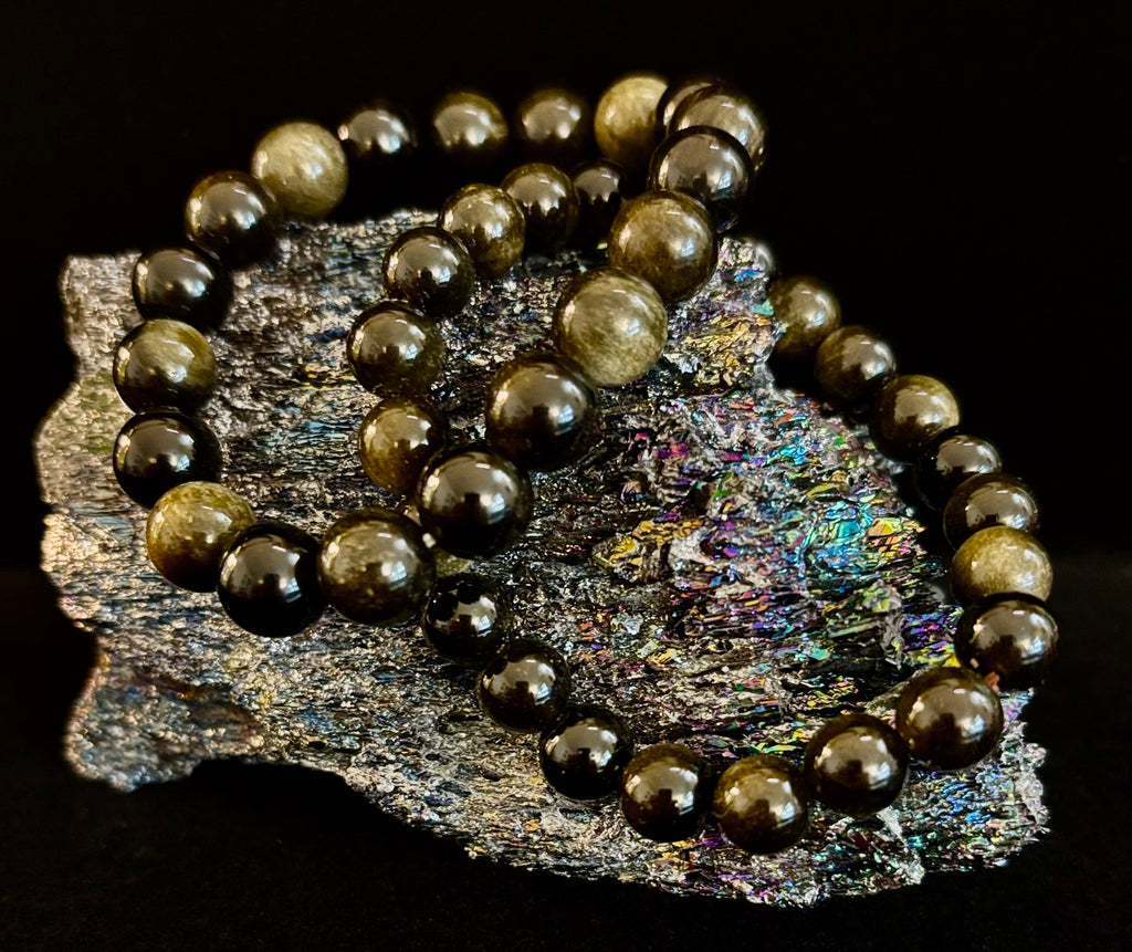 Gold Obsidian Protection Bracelet – 8mm & 10mm Beads for Small to Medium Wrists 🖤✨ | | Wiccan Center