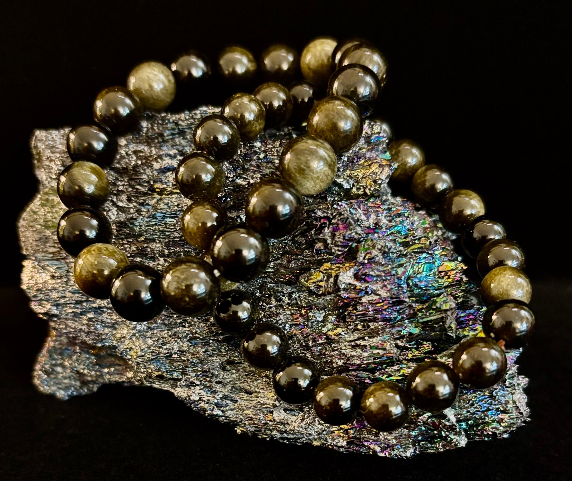 Gold Obsidian Protection Bracelet – 8mm & 10mm Beads for Small to Medium Wrists 🖤✨ | | Wiccan Center