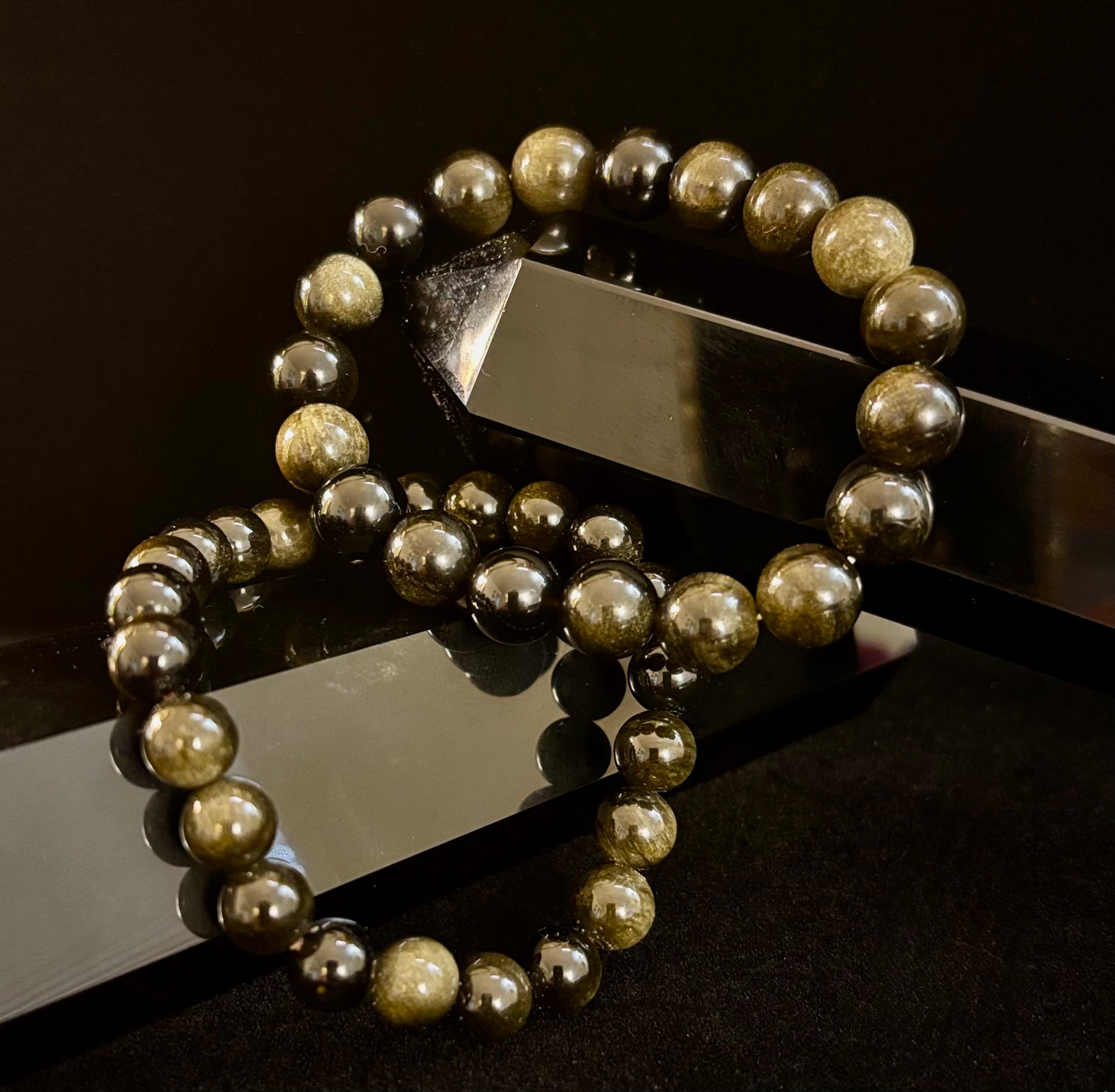Gold Obsidian Protection Bracelet – 8mm & 10mm Beads for Small to Medium Wrists 🖤✨ | | Wiccan Center