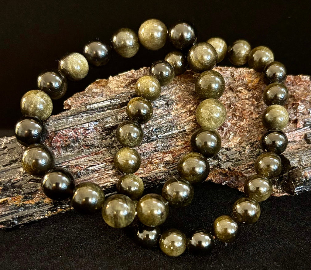 Gold Obsidian Protection Bracelet – 8mm & 10mm Beads for Small to Medium Wrists 🖤✨ | | Wiccan Center