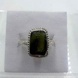 Sterling Silver Bezeled Moldavite Ring - Size 7 - Transformation, Growth & Awakening | Rings | Wiccan Center