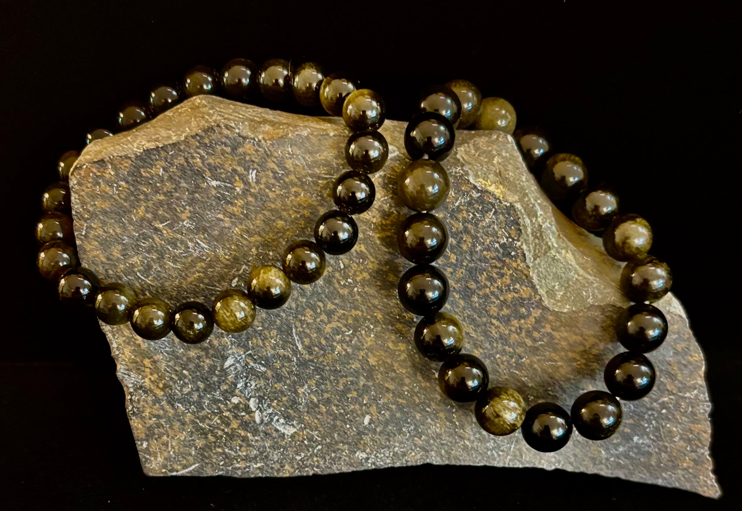 Gold Obsidian Protection Bracelet – 8mm & 10mm Beads for Small to Medium Wrists 🖤✨ | | Wiccan Center