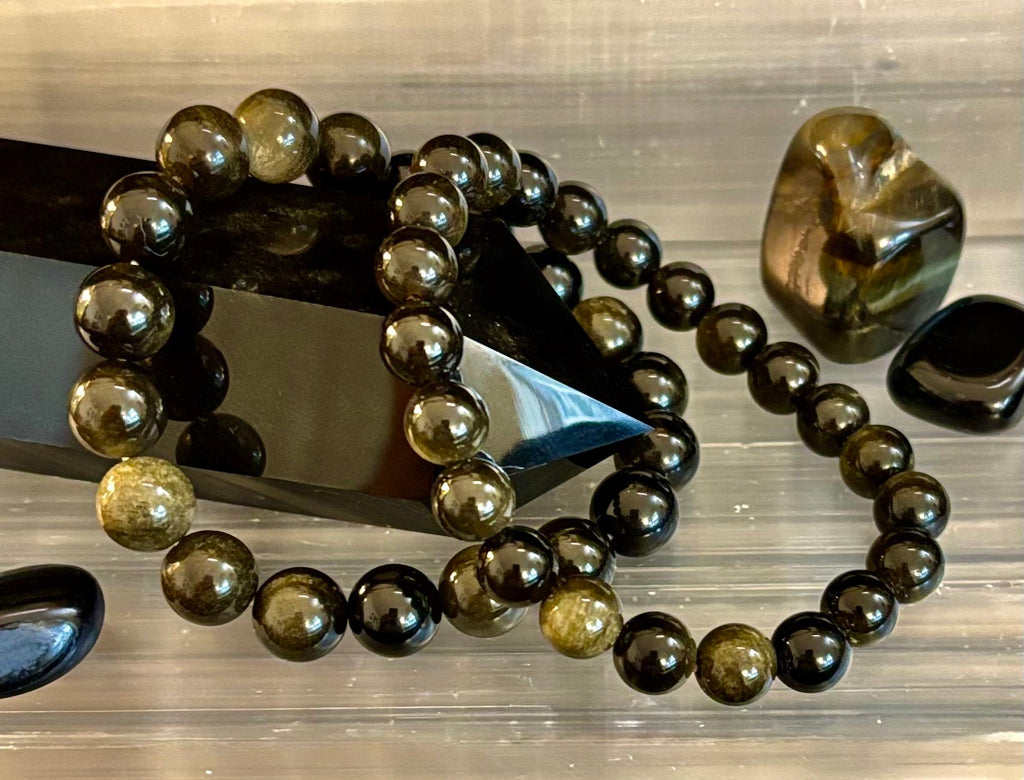 Gold Obsidian Protection Bracelet – 8mm & 10mm Beads for Small to Medium Wrists 🖤✨ | | Wiccan Center