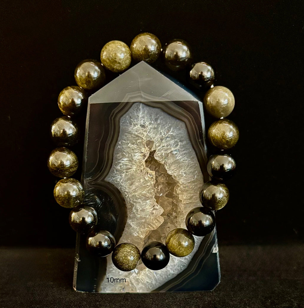 Gold Obsidian Protection Bracelet – 8mm & 10mm Beads for Small to Medium Wrists 🖤✨ | | Wiccan Center