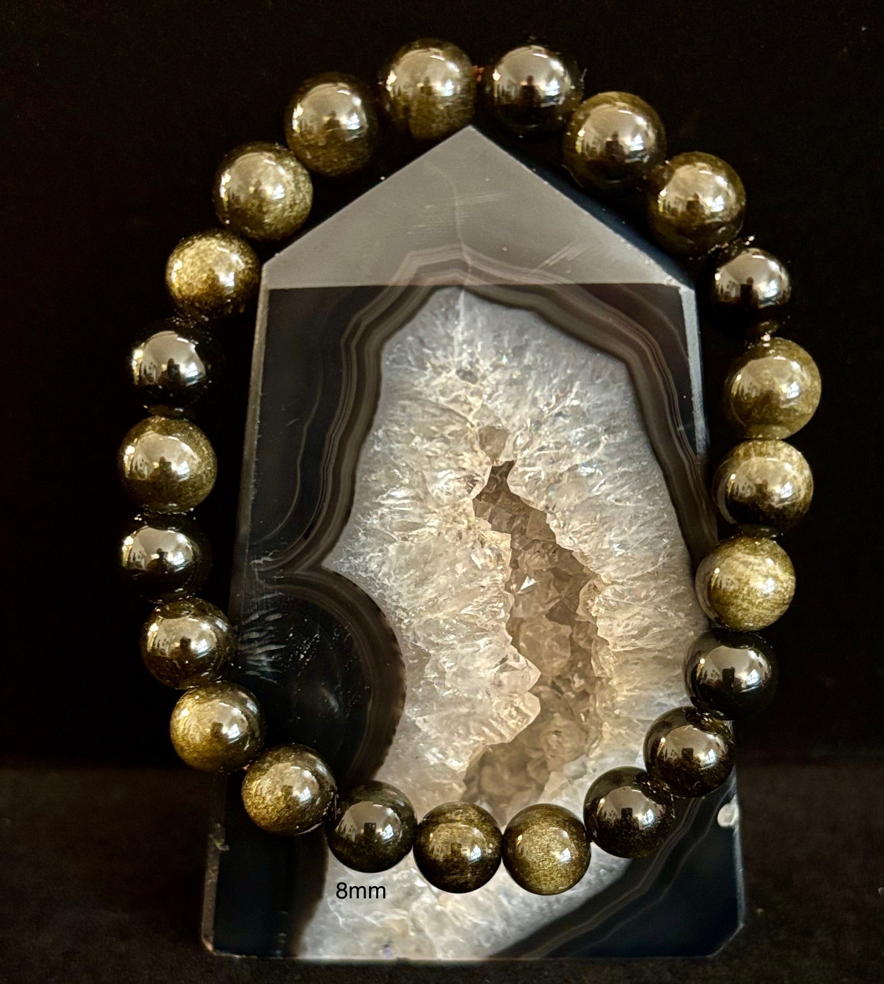 Gold Obsidian Protection Bracelet – 8mm & 10mm Beads for Small to Medium Wrists 🖤✨ | | Wiccan Center