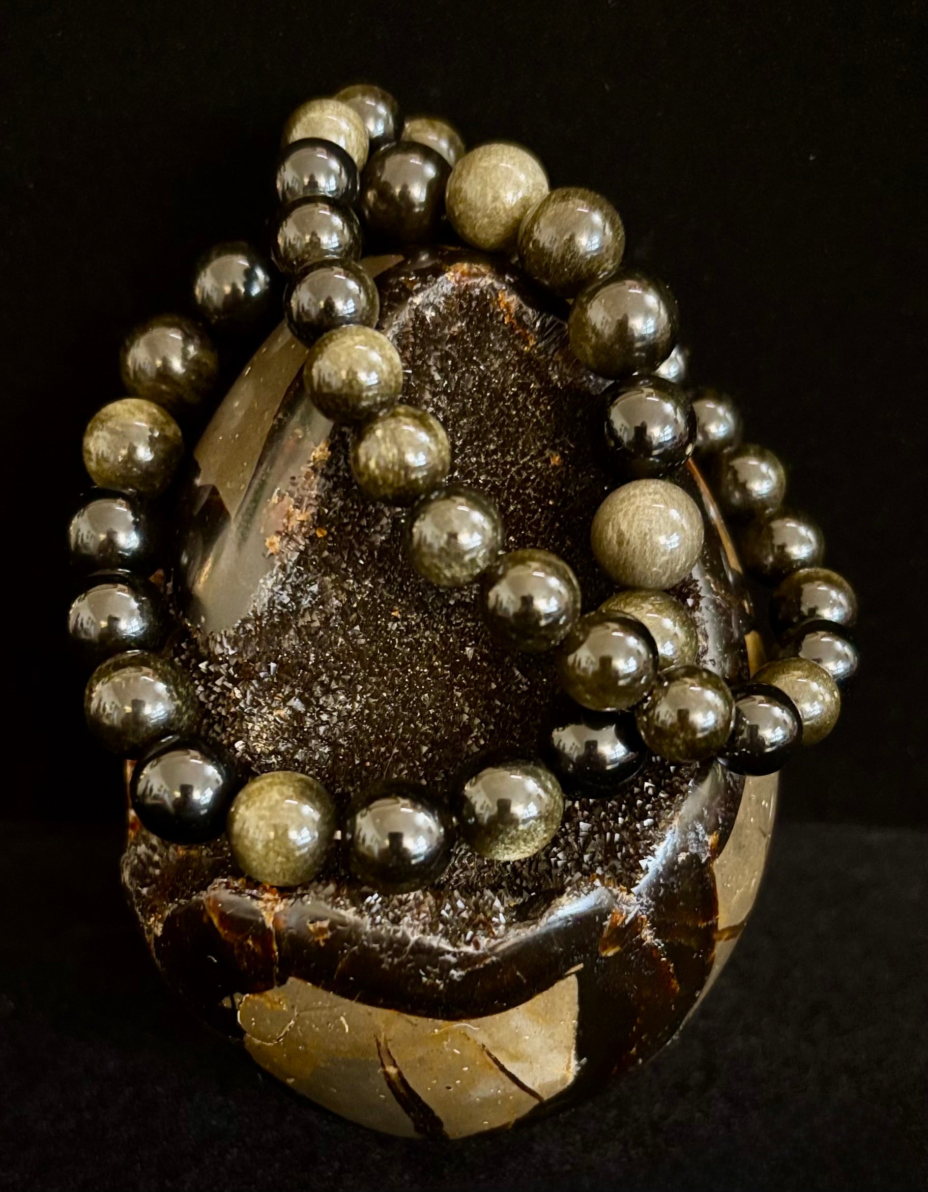 Gold Obsidian Protection Bracelet – 8mm & 10mm Beads for Small to Medium Wrists 🖤✨ | | Wiccan Center