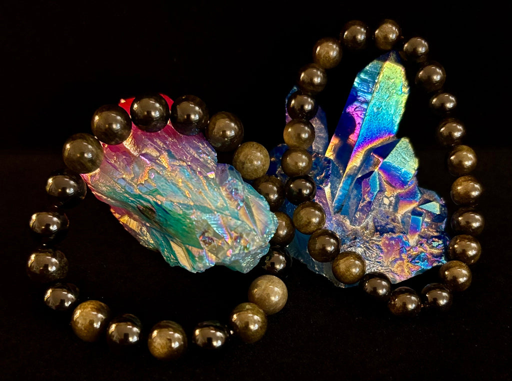 Gold Obsidian Protection Bracelet – 8mm & 10mm Beads for Small to Medium Wrists 🖤✨ | | Wiccan Center