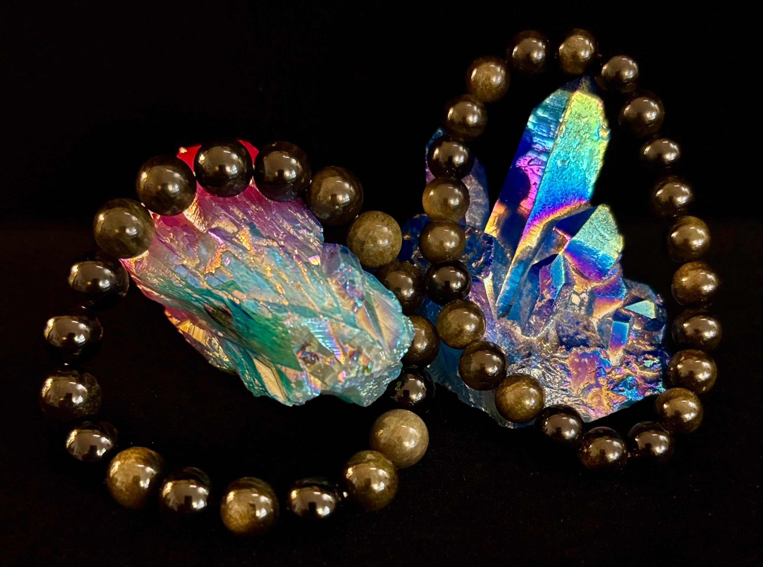Gold Obsidian Protection Bracelet – 8mm & 10mm Beads for Small to Medium Wrists 🖤✨ | | Wiccan Center