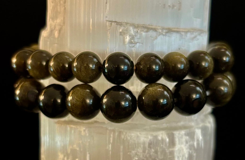 Gold Obsidian Protection Bracelet – 8mm & 10mm Beads for Small to Medium Wrists 🖤✨ | | Wiccan Center