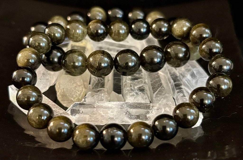 Gold Obsidian Protection Bracelet – 8mm & 10mm Beads for Small to Medium Wrists 🖤✨ | | Wiccan Center