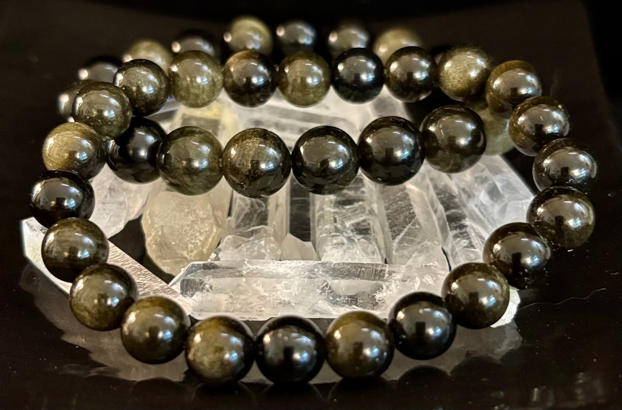 Gold Obsidian Protection Bracelet – 8mm & 10mm Beads for Small to Medium Wrists 🖤✨ | | Wiccan Center