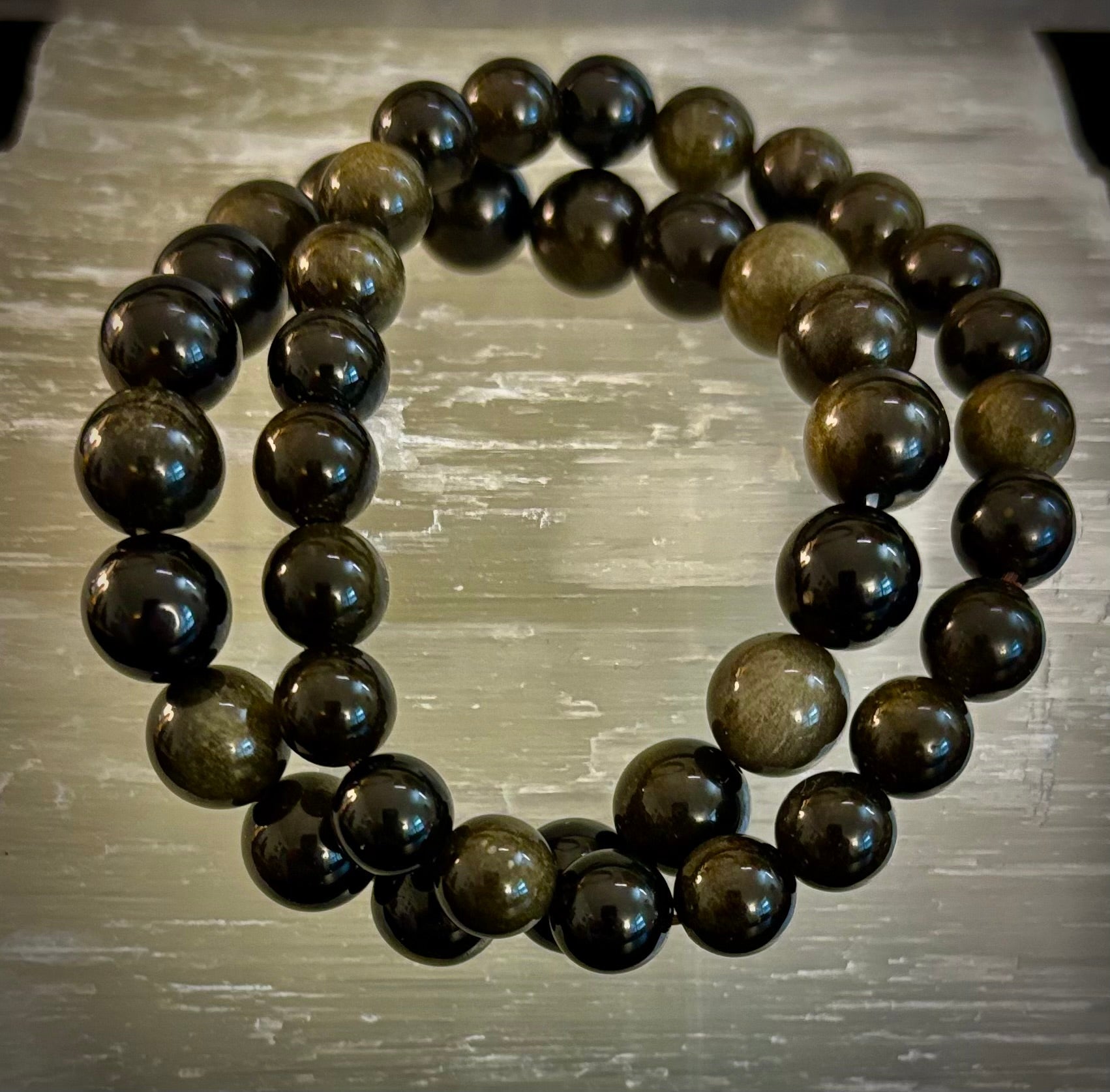 Gold Obsidian Protection Bracelet – 8mm & 10mm Beads for Small to Medium Wrists 🖤✨ | | Wiccan Center