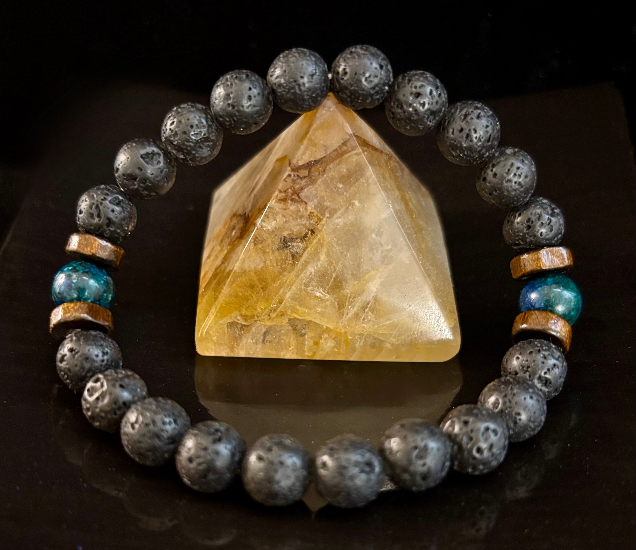 Men’s Lava Rock & Black Stone Bracelet – Natural Blue, Gray or Brown Accent Stones | Medium–Large Wrist | | Wiccan Center