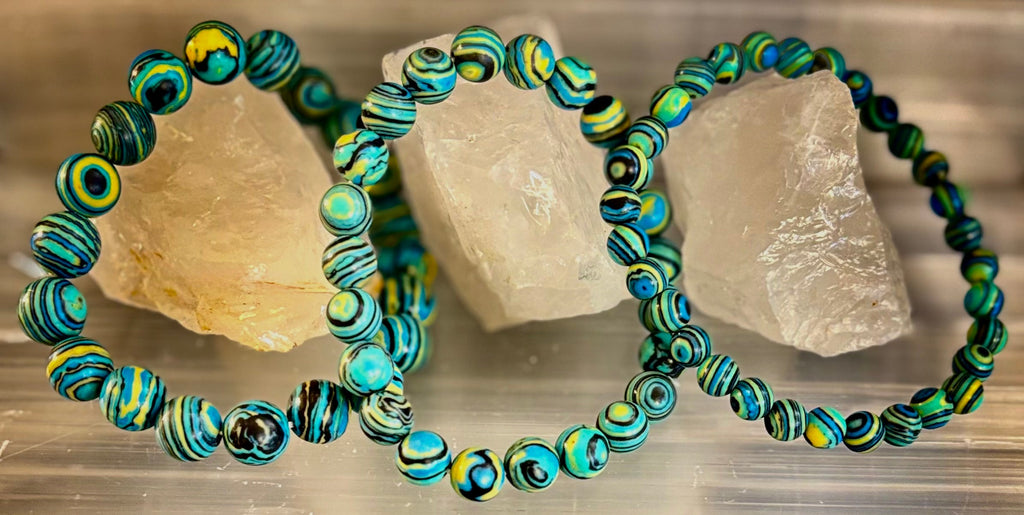 Deep Blue Malachite Energy Bracelet – 6mm, 8mm, 10mm Beads for Small to Large Wrists | | Wiccan Center