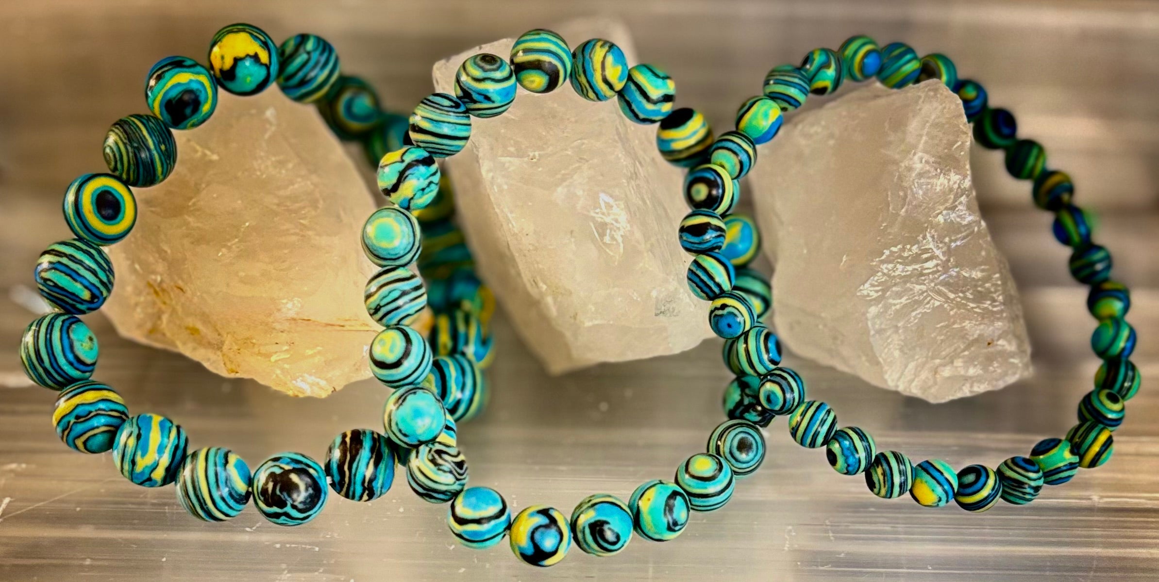 Deep Blue Malachite Energy Bracelet – 6mm, 8mm, 10mm Beads for Small to Large Wrists | | Wiccan Center