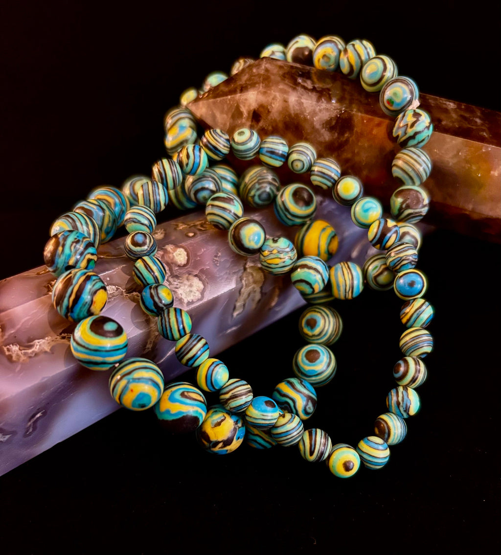 Deep Blue Malachite Energy Bracelet – 6mm, 8mm, 10mm Beads for Small to Large Wrists | | Wiccan Center