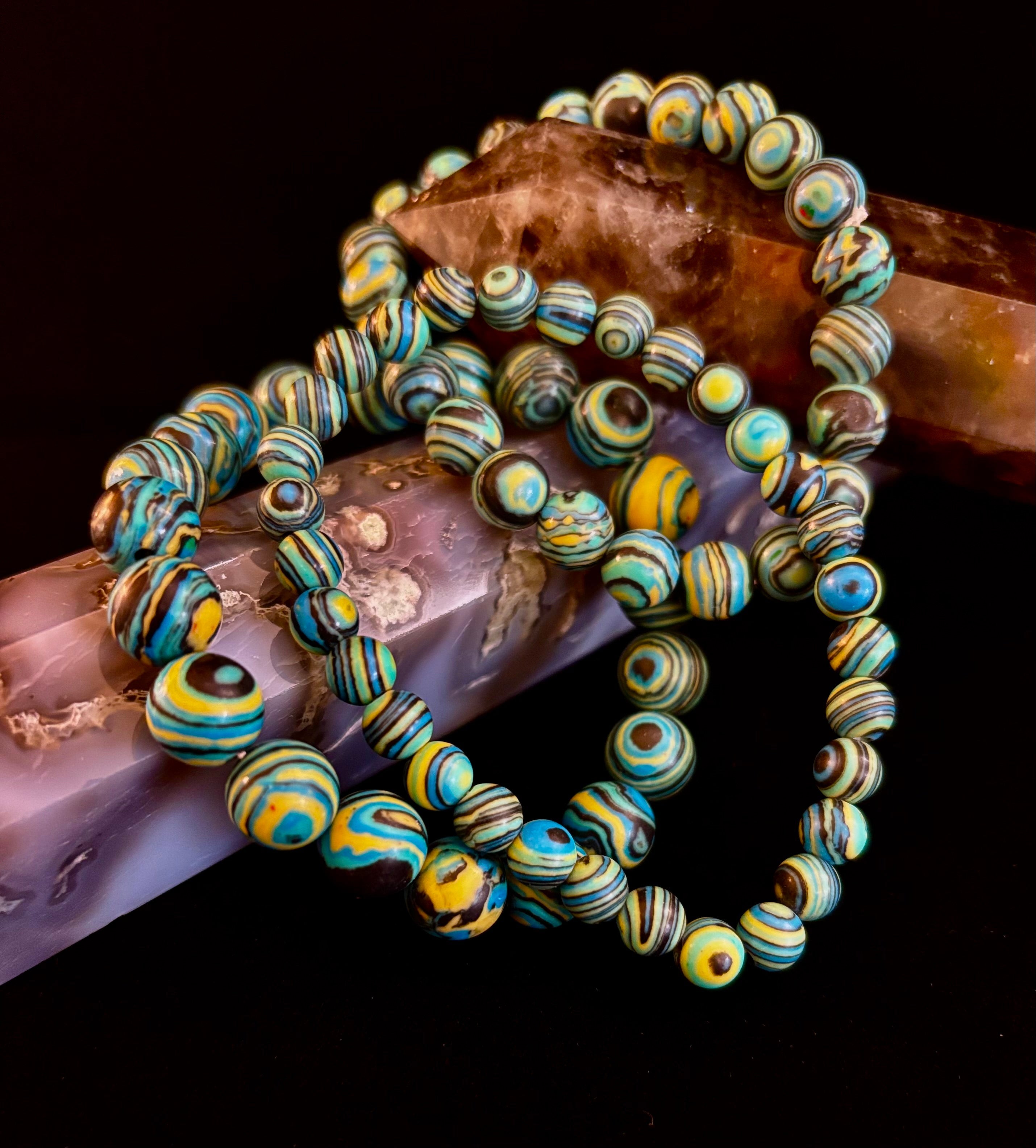 Deep Blue Malachite Energy Bracelet – 6mm, 8mm, 10mm Beads for Small to Large Wrists | | Wiccan Center