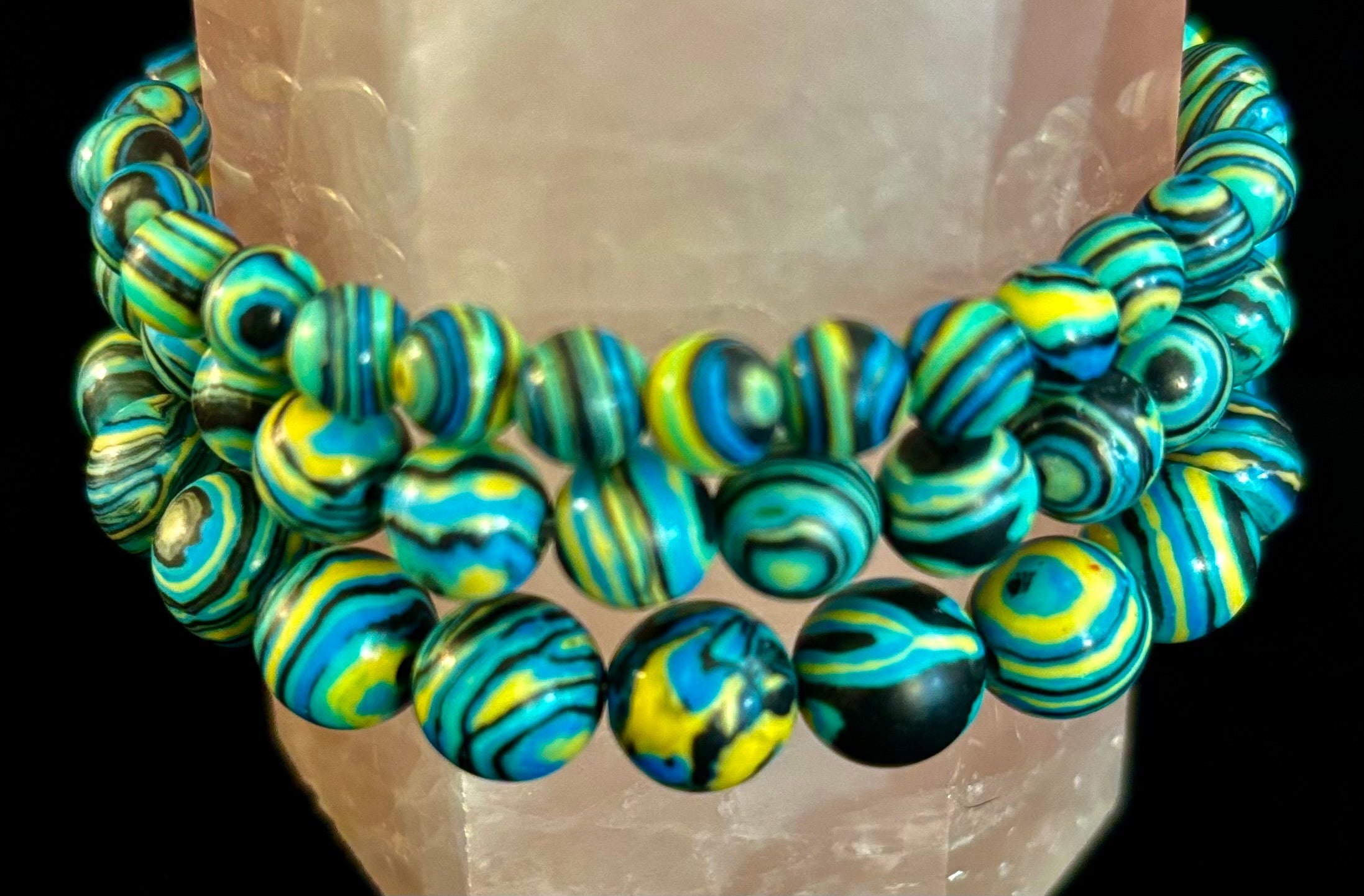 Deep Blue Malachite Energy Bracelet – 6mm, 8mm, 10mm Beads for Small to Large Wrists | | Wiccan Center