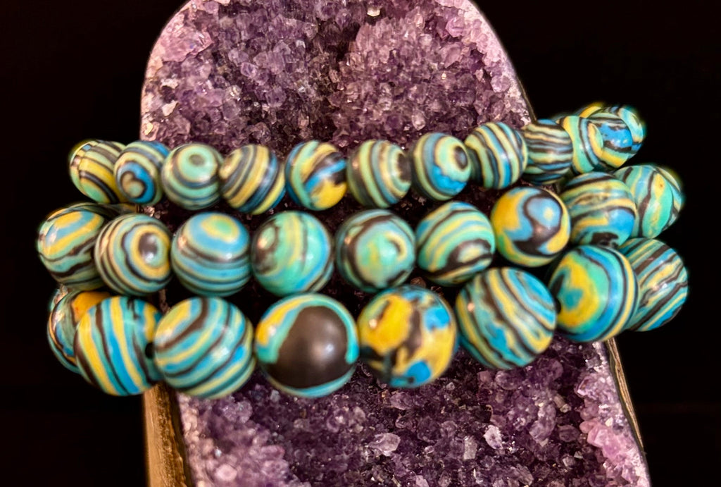 Deep Blue Malachite Energy Bracelet – 6mm, 8mm, 10mm Beads for Small to Large Wrists | | Wiccan Center