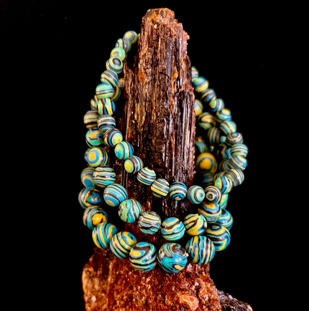 Deep Blue Malachite Energy Bracelet – 6mm, 8mm, 10mm Beads for Small to Large Wrists | | Wiccan Center