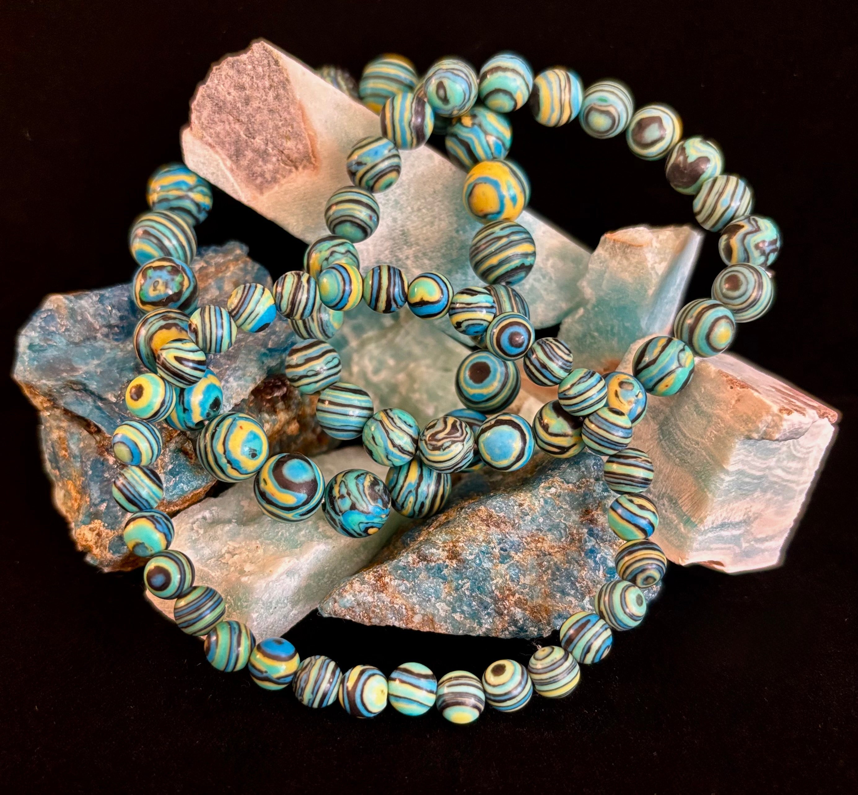 Deep Blue Malachite Energy Bracelet – 6mm, 8mm, 10mm Beads for Small to Large Wrists | | Wiccan Center