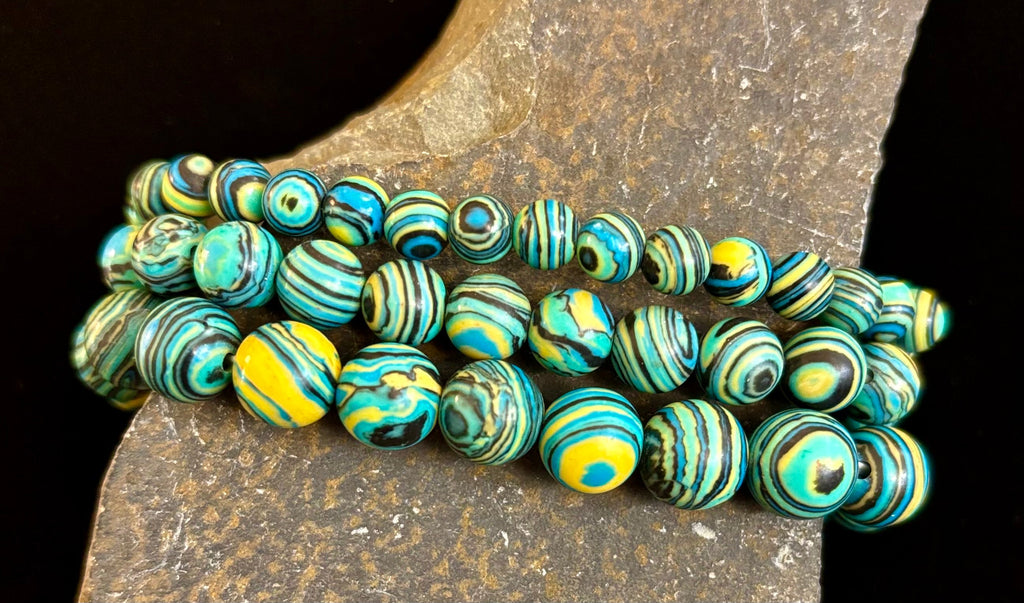 Deep Blue Malachite Energy Bracelet – 6mm, 8mm, 10mm Beads for Small to Large Wrists | | Wiccan Center
