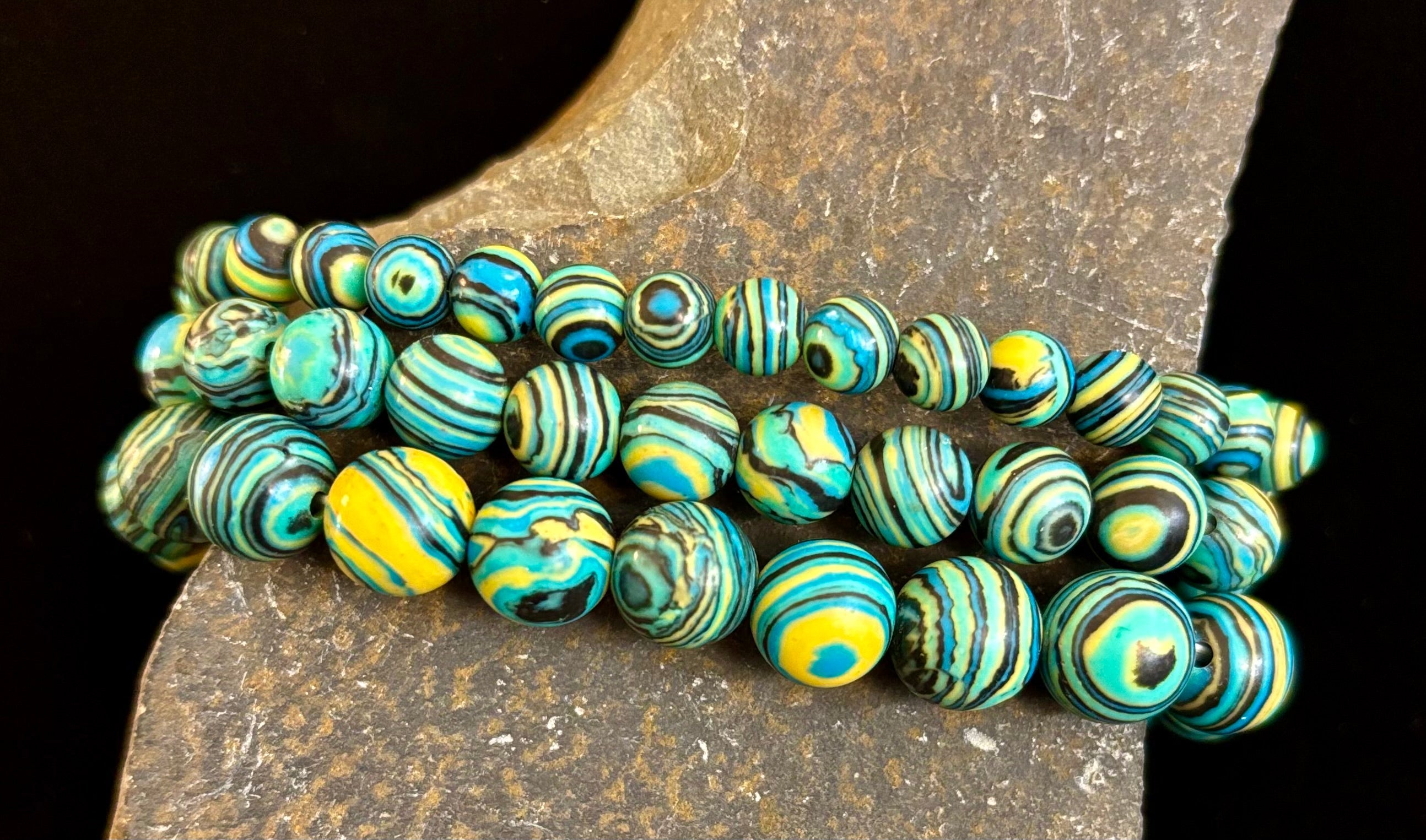 Deep Blue Malachite Energy Bracelet – 6mm, 8mm, 10mm Beads for Small to Large Wrists | | Wiccan Center