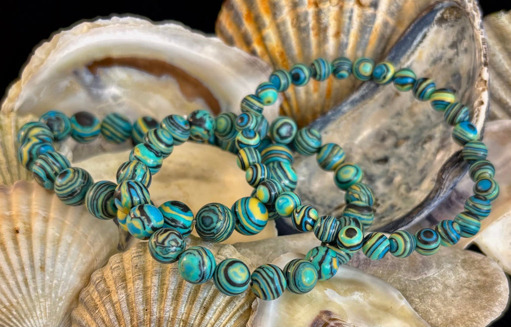 Deep Blue Malachite Energy Bracelet – 6mm, 8mm, 10mm Beads for Small to Large Wrists | | Wiccan Center