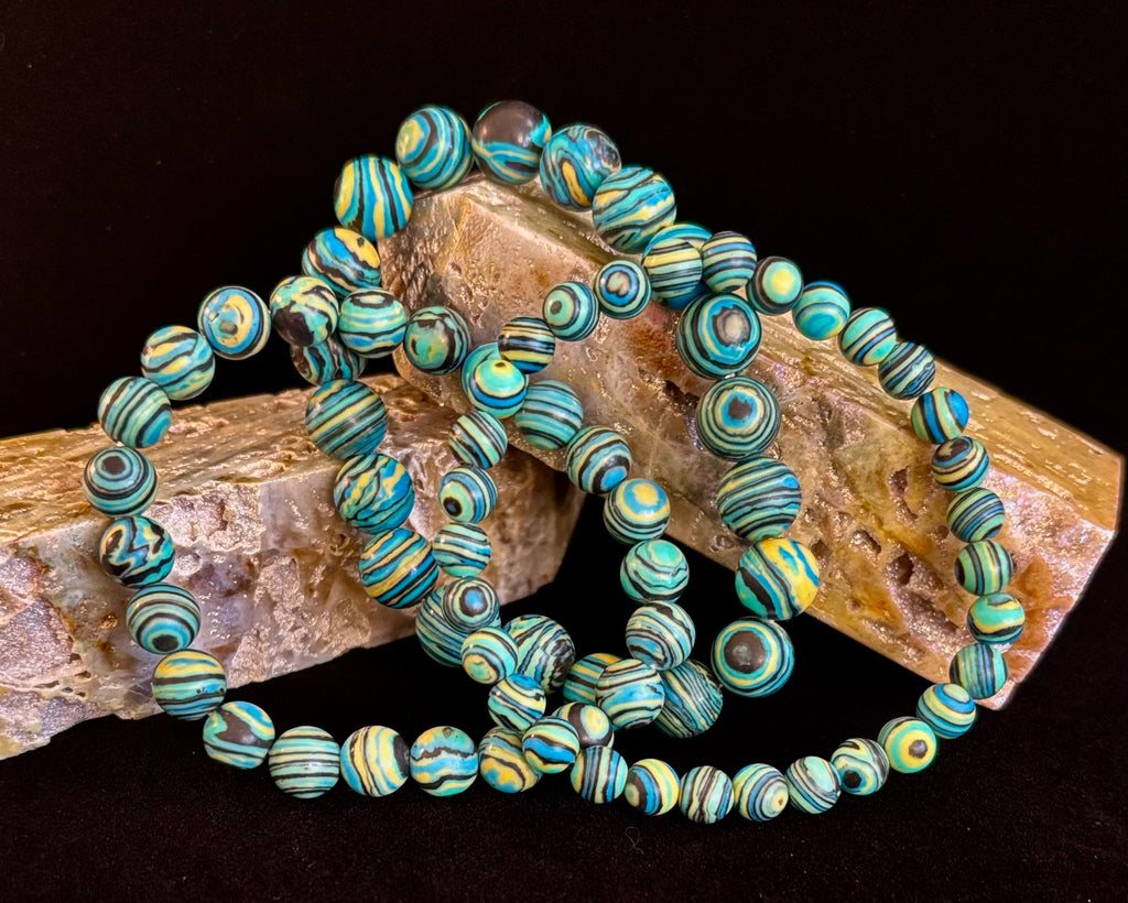 Deep Blue Malachite Energy Bracelet – 6mm, 8mm, 10mm Beads for Small to Large Wrists | | Wiccan Center