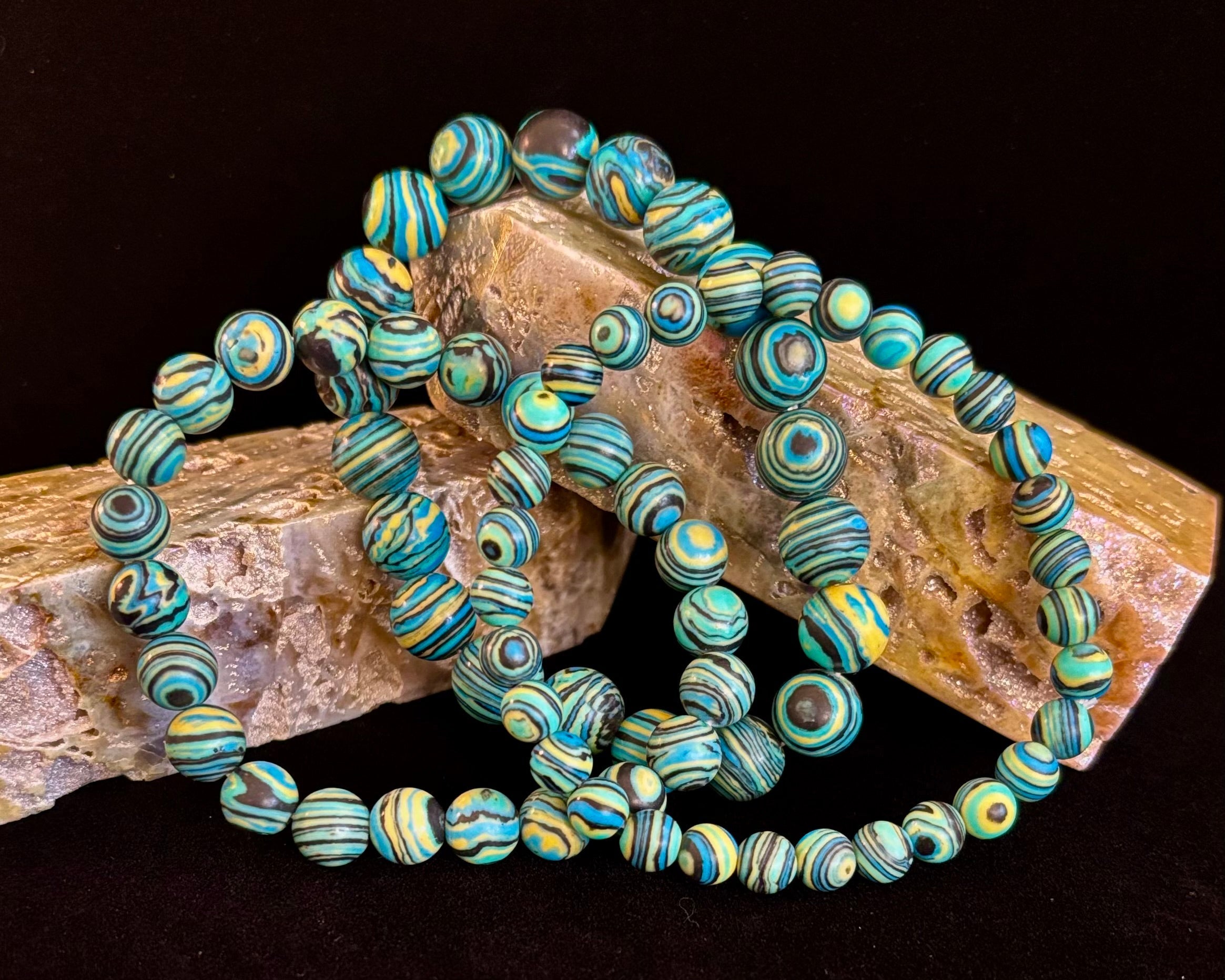 Deep Blue Malachite Energy Bracelet – 6mm, 8mm, 10mm Beads for Small to Large Wrists | | Wiccan Center