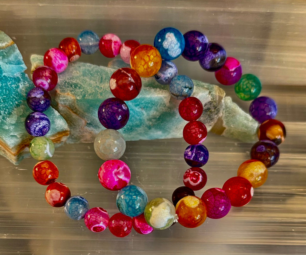 Rainbow Dragon Vein Agate Gemstone Bracelet (8mm or 10mm bead options - Medium Wrists) | | Wiccan Center