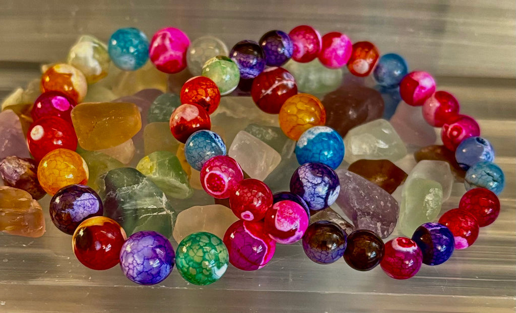 Rainbow Dragon Vein Agate Gemstone Bracelet (8mm or 10mm bead options - Medium Wrists) | | Wiccan Center
