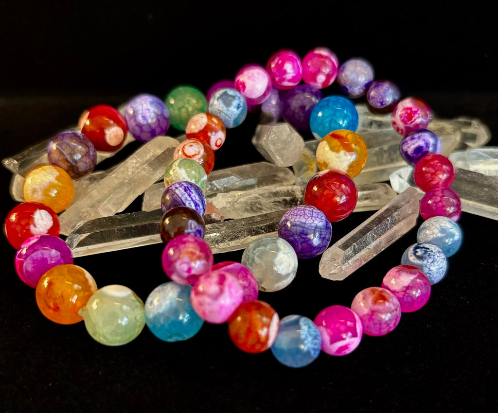 Rainbow Dragon Vein Agate Gemstone Bracelet (8mm or 10mm bead options - Medium Wrists) | | Wiccan Center