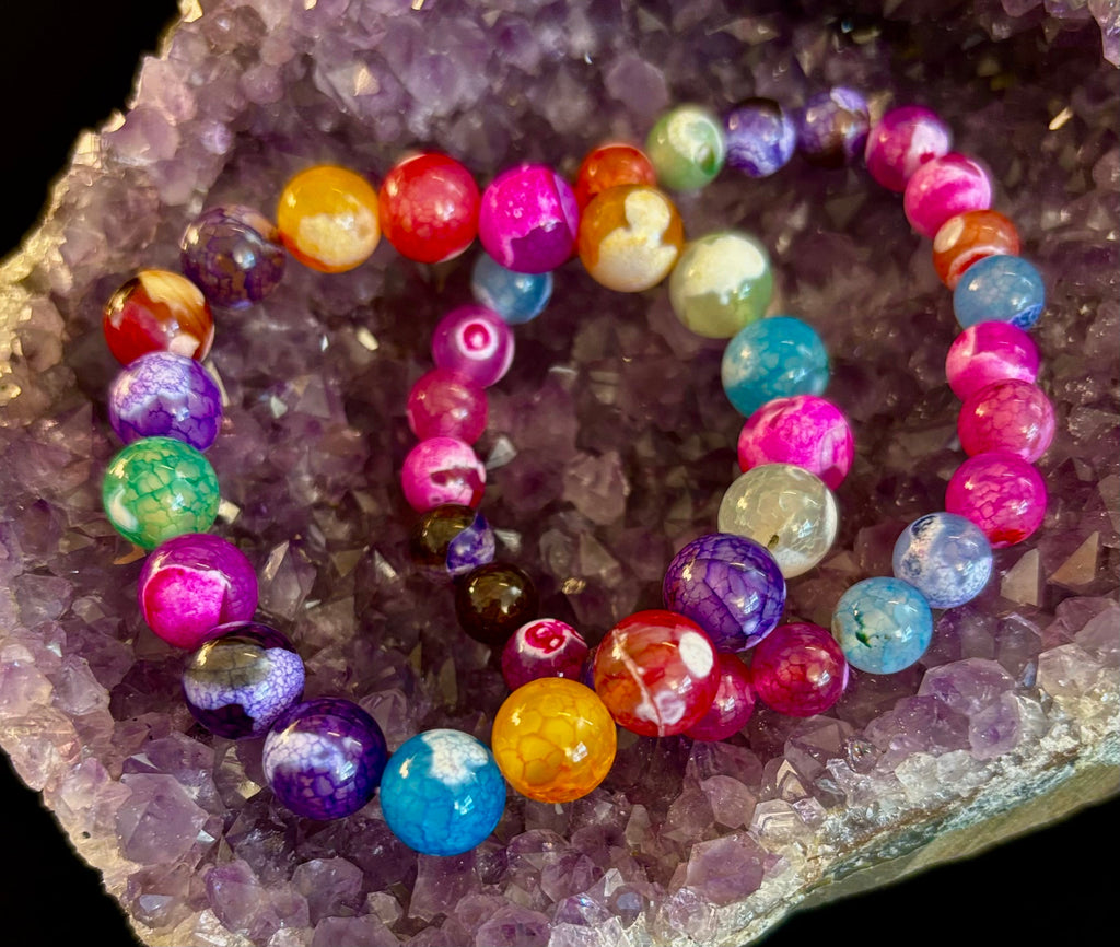 Rainbow Dragon Vein Agate Gemstone Bracelet (8mm or 10mm bead options - Medium Wrists) | | Wiccan Center