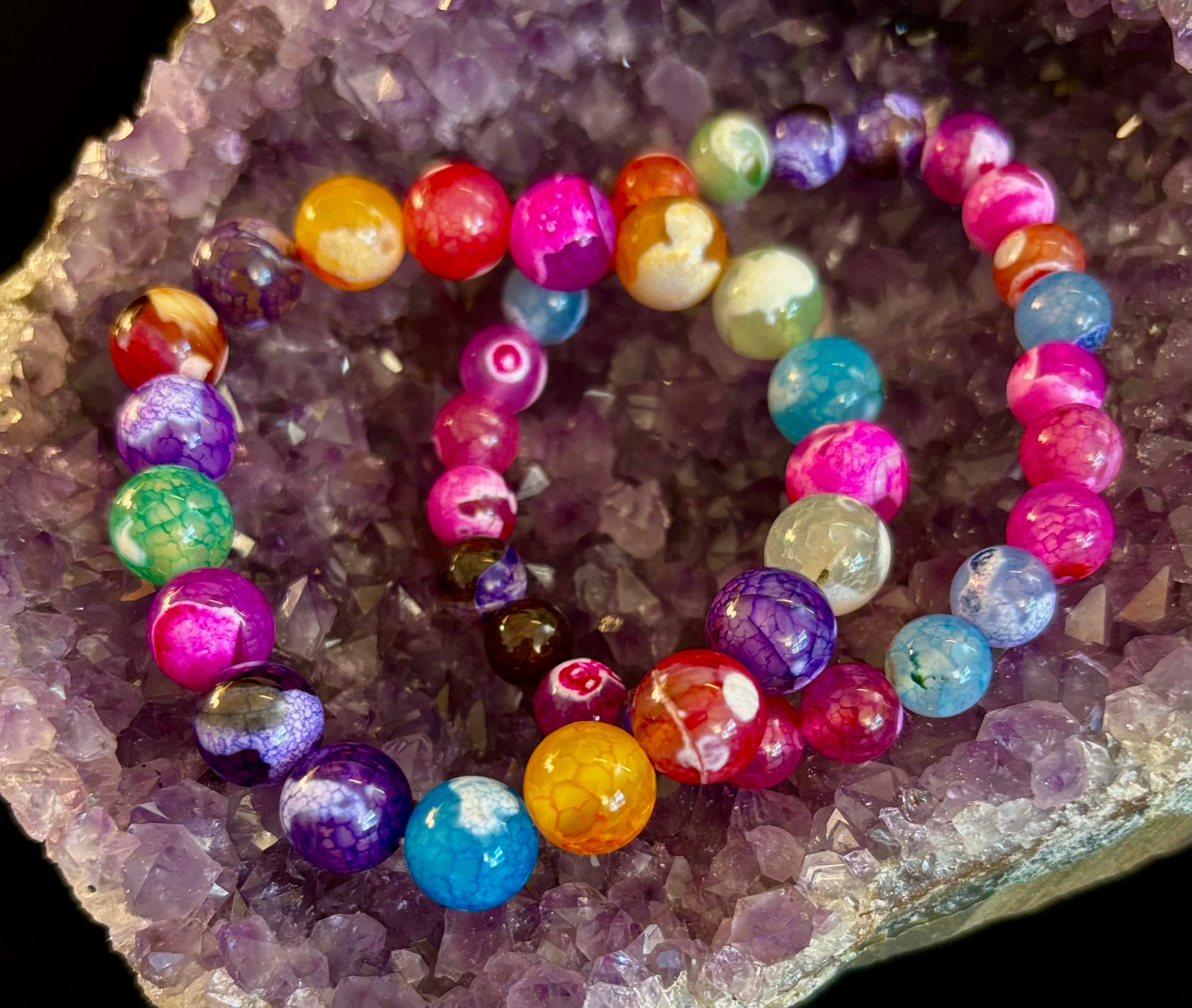 Rainbow Dragon Vein Agate Gemstone Bracelet (8mm or 10mm bead options - Medium Wrists) | | Wiccan Center