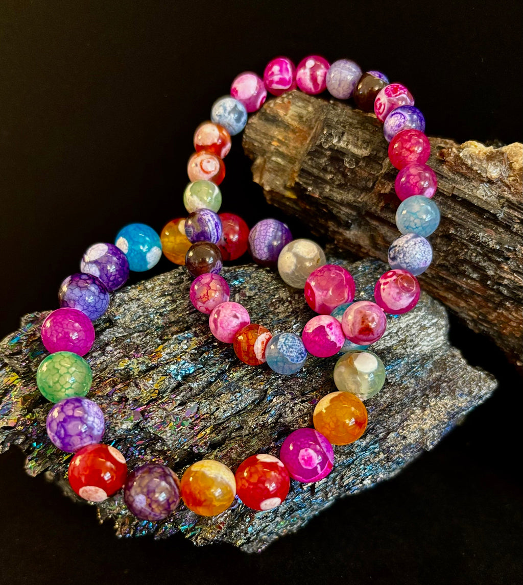 Rainbow Dragon Vein Agate Gemstone Bracelet (8mm or 10mm bead options - Medium Wrists) | | Wiccan Center