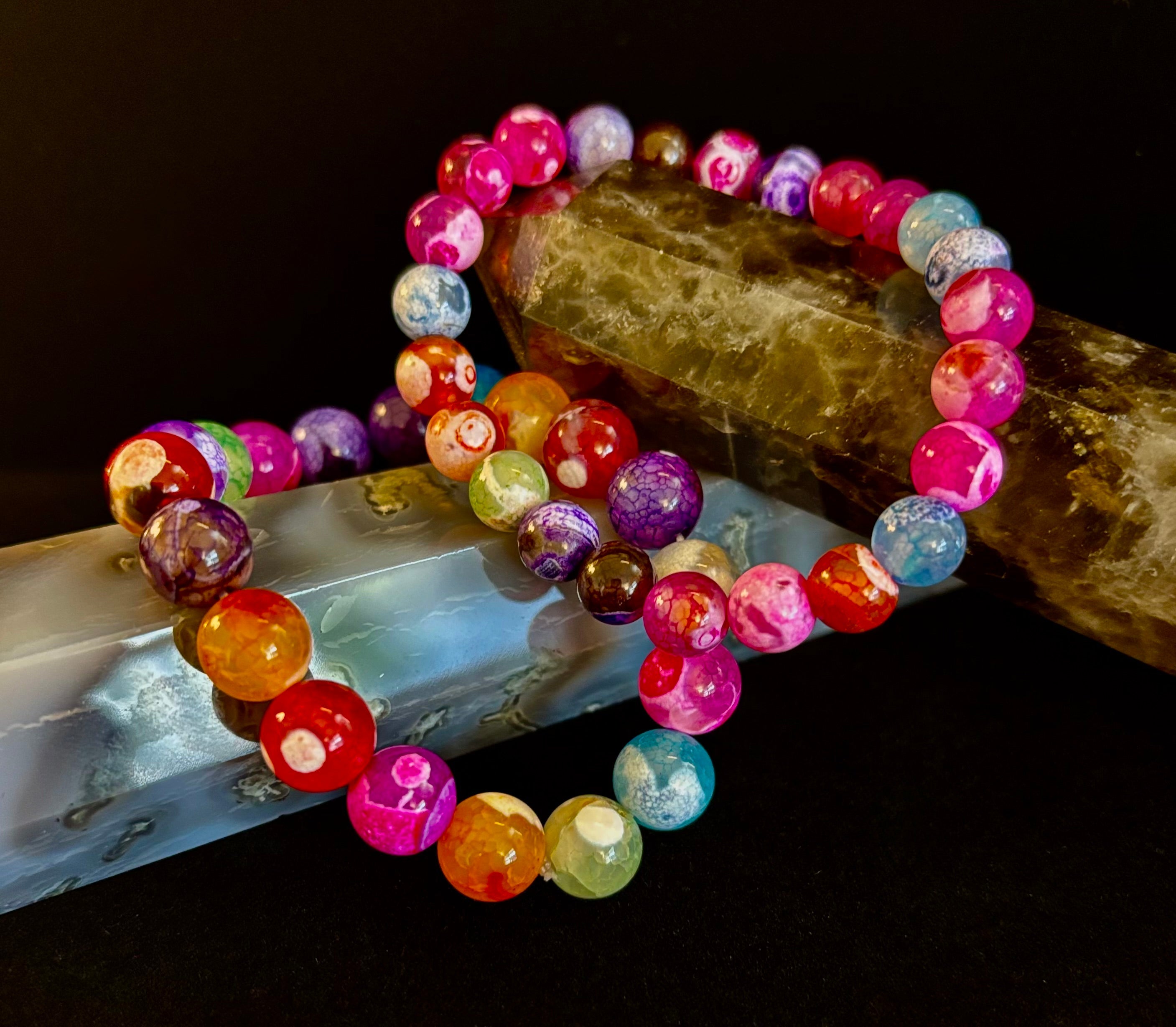 Rainbow Dragon Vein Agate Gemstone Bracelet (8mm or 10mm bead options - Medium Wrists) | | Wiccan Center