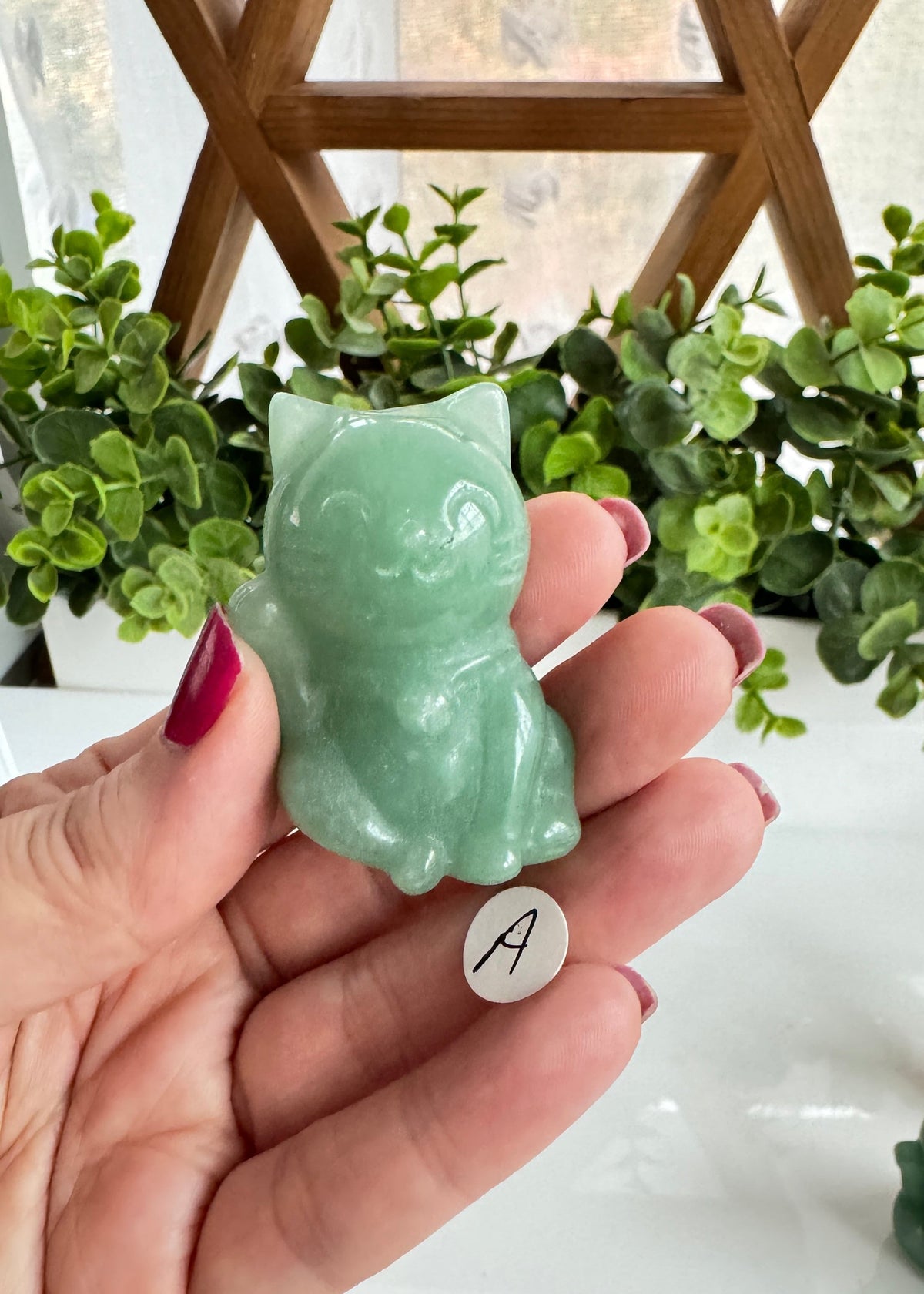 Green Aventurine Lucky Cat RIGHT PAW UP, Maneki Neko, Fortune Cat, Sweet Blessings Style