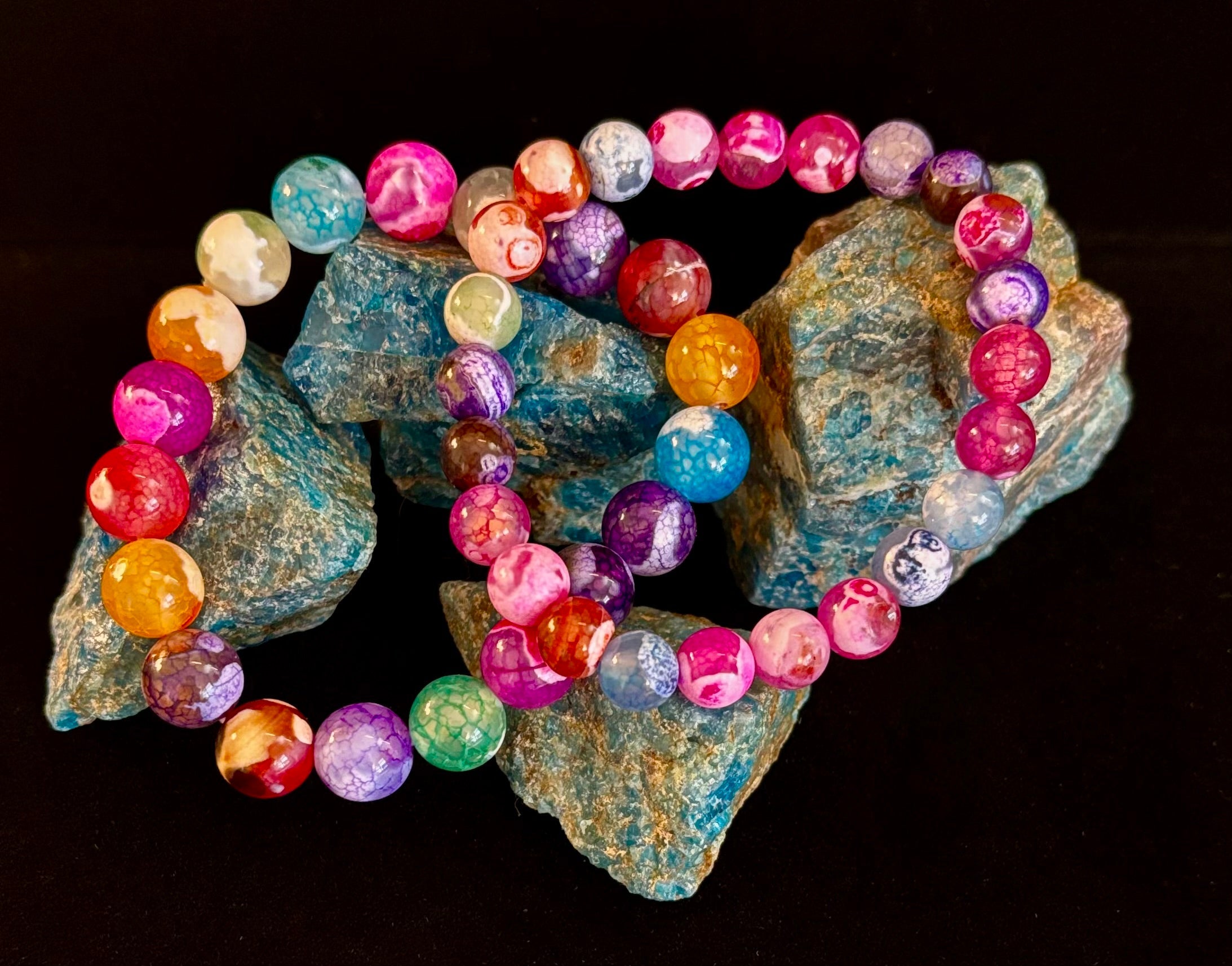 Rainbow Dragon Vein Agate Gemstone Bracelet (8mm or 10mm bead options - Medium Wrists) | | Wiccan Center