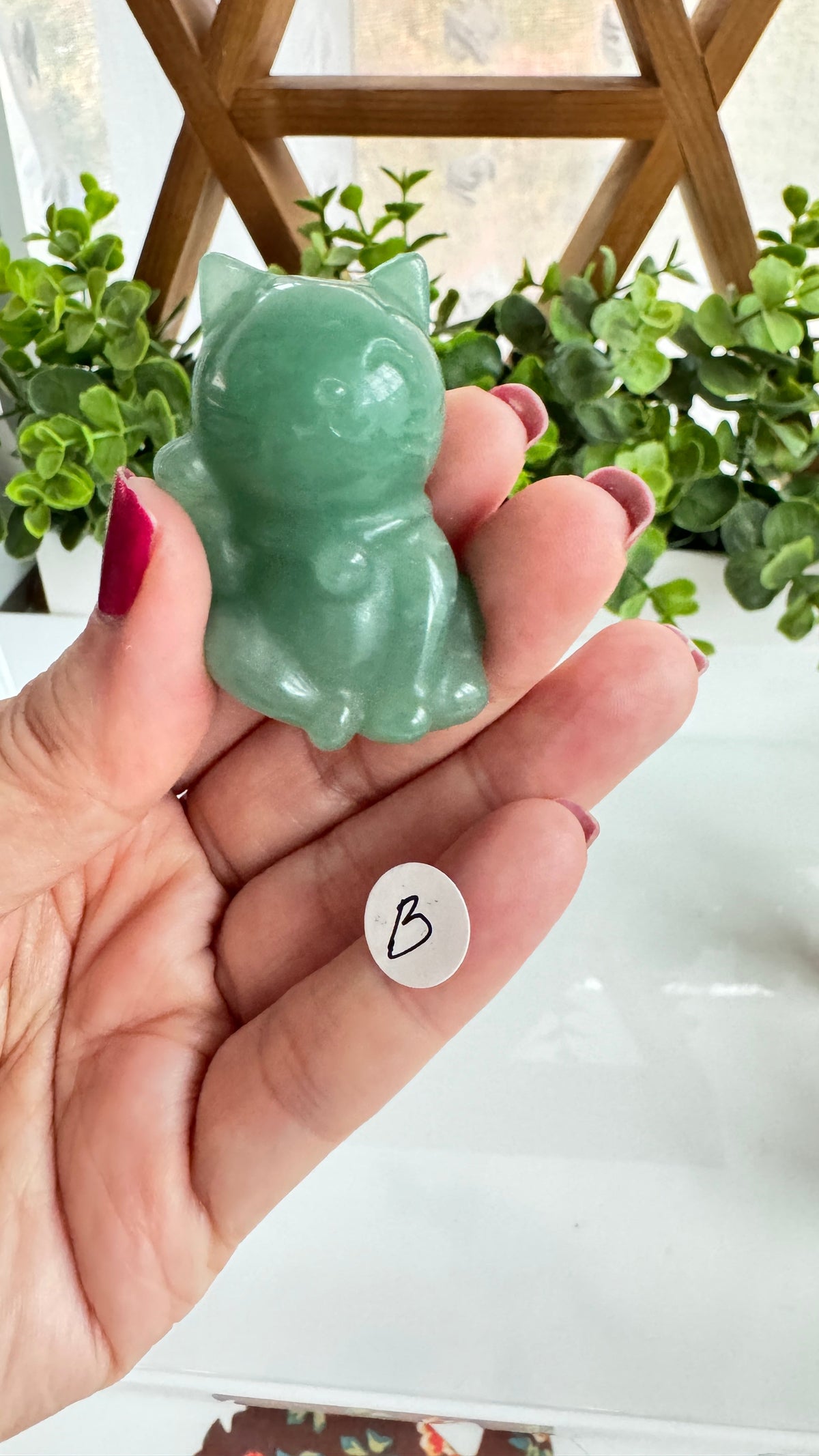 Green Aventurine Lucky Cat RIGHT PAW UP, Maneki Neko, Fortune Cat, Sweet Blessings Style