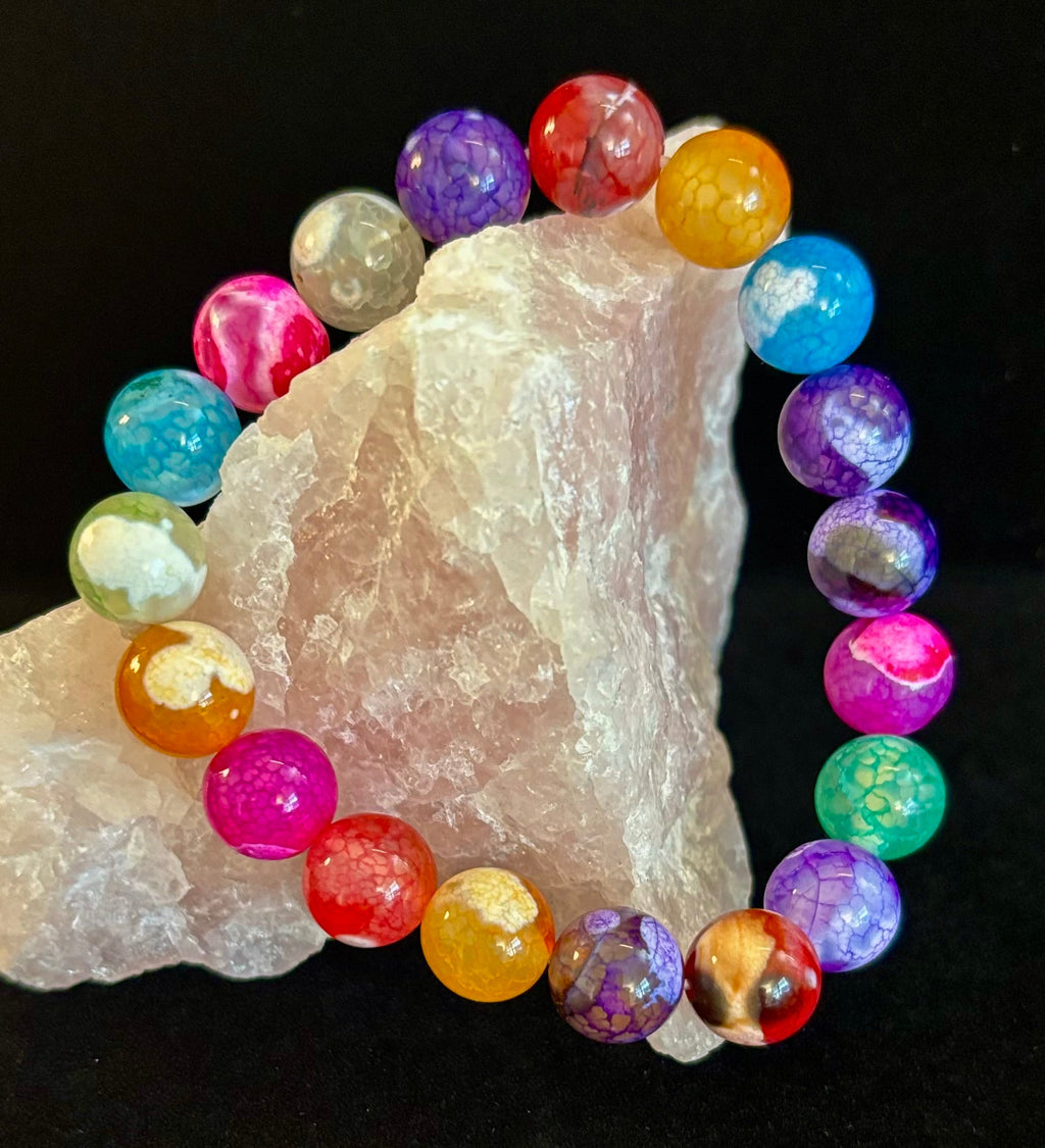 Rainbow Dragon Vein Agate Gemstone Bracelet (8mm or 10mm bead options - Medium Wrists) | | Wiccan Center