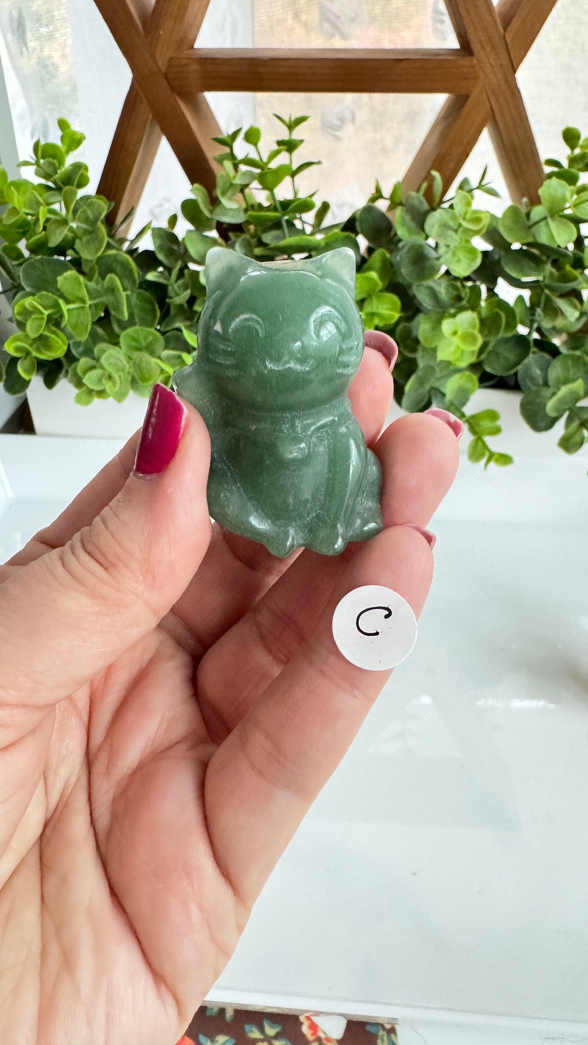 Green Aventurine Lucky Cat RIGHT PAW UP, Maneki Neko, Fortune Cat, Sweet Blessings Style