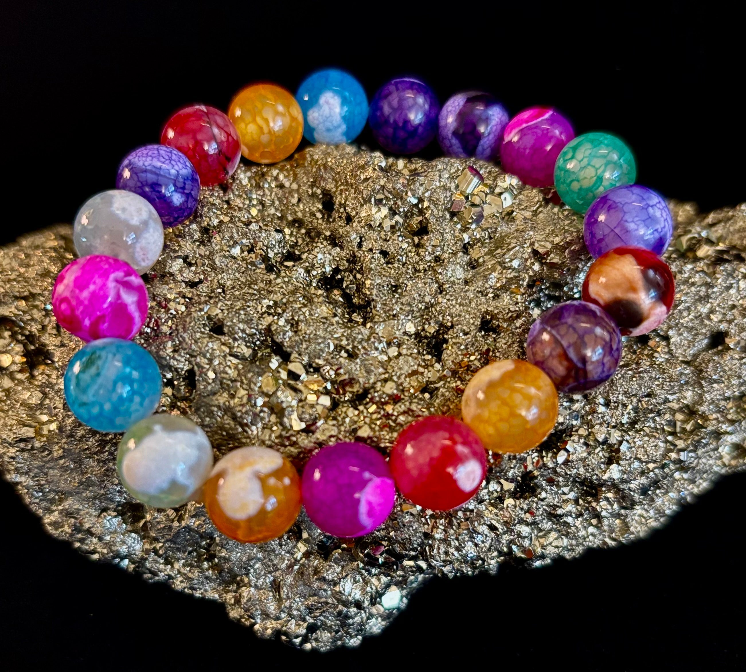 Rainbow Dragon Vein Agate Gemstone Bracelet (8mm or 10mm bead options - Medium Wrists) | | Wiccan Center