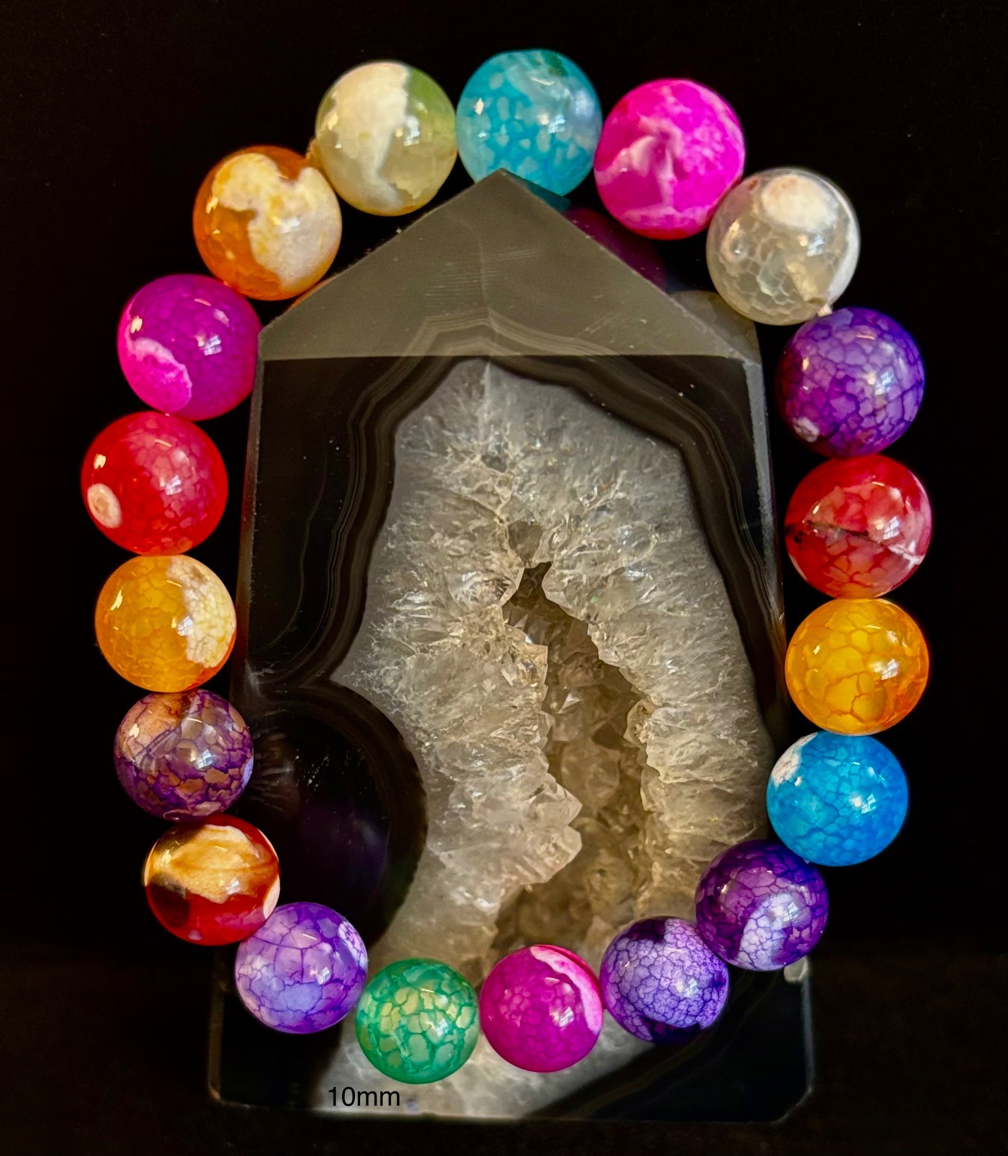 Rainbow Dragon Vein Agate Gemstone Bracelet (8mm or 10mm bead options - Medium Wrists) | | Wiccan Center