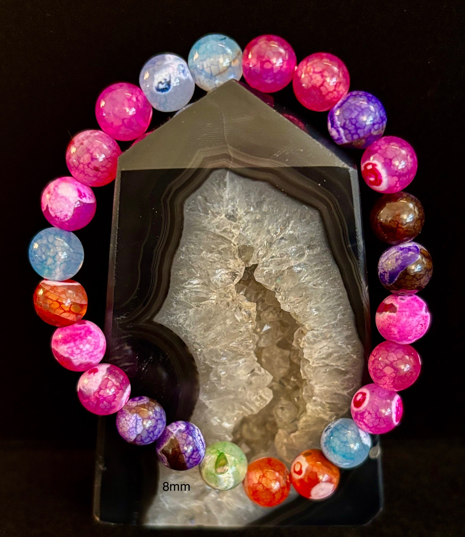 Rainbow Dragon Vein Agate Gemstone Bracelet (8mm or 10mm bead options - Medium Wrists) | | Wiccan Center