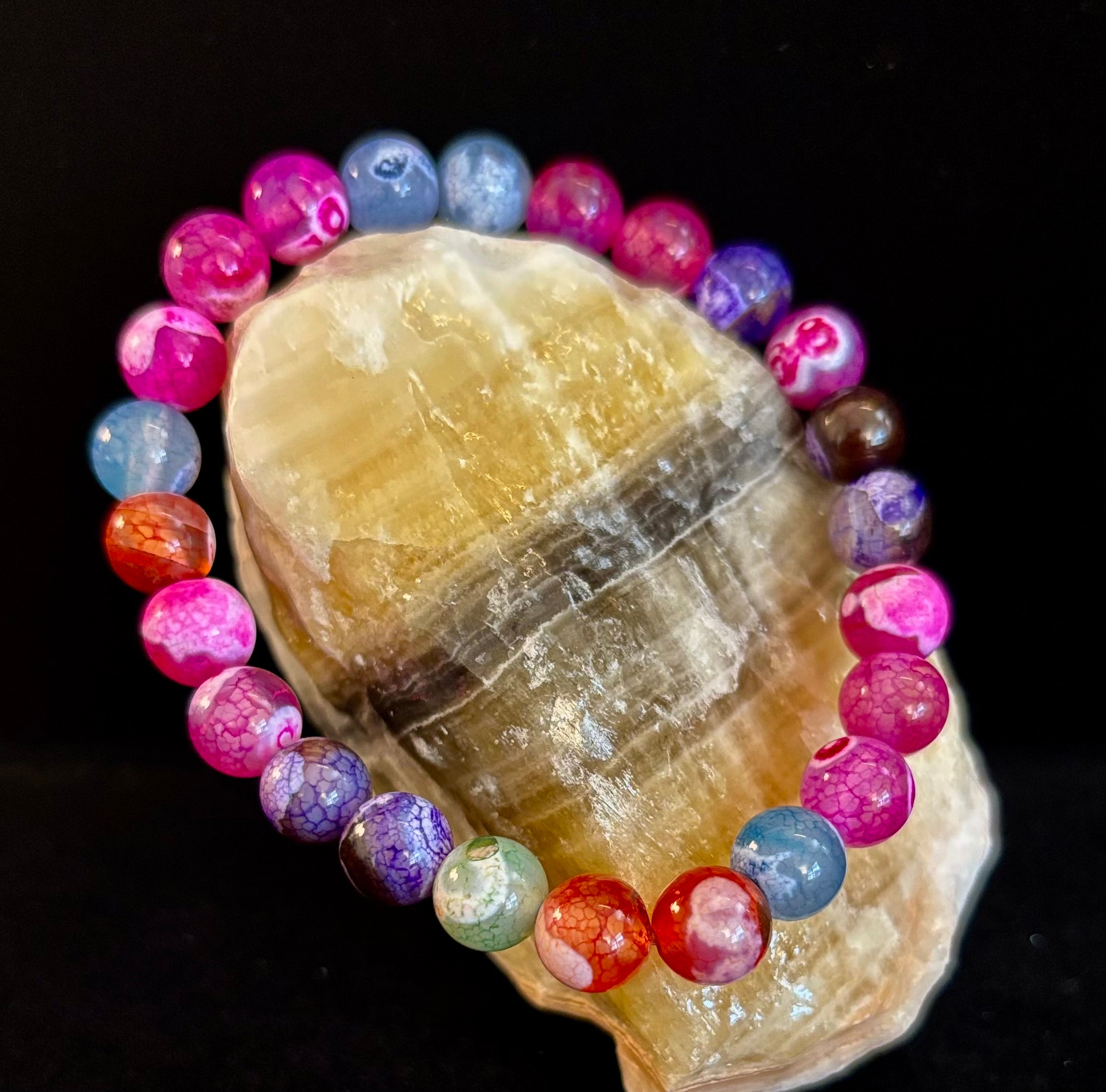 Rainbow Dragon Vein Agate Gemstone Bracelet (8mm or 10mm bead options - Medium Wrists) | | Wiccan Center